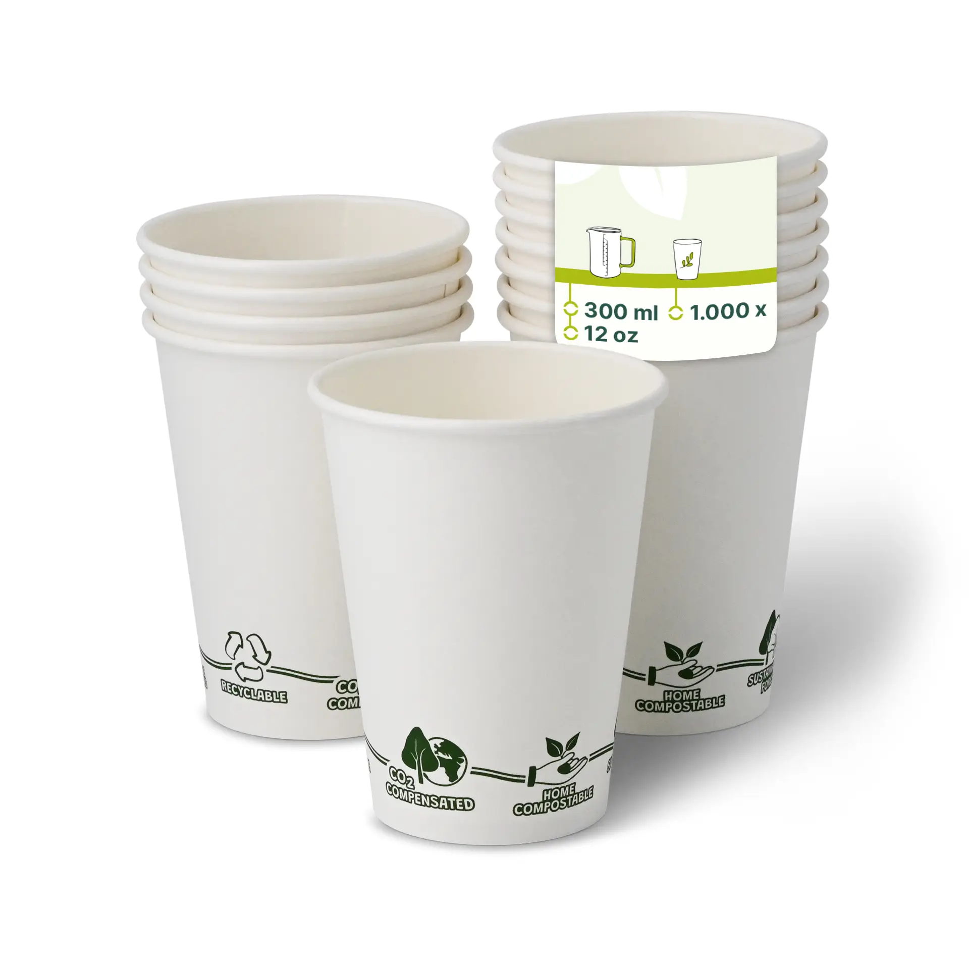 Gobelet en carton blanc, logos EcoUp©, 30 cl / 12 oz, Ø 90  mm