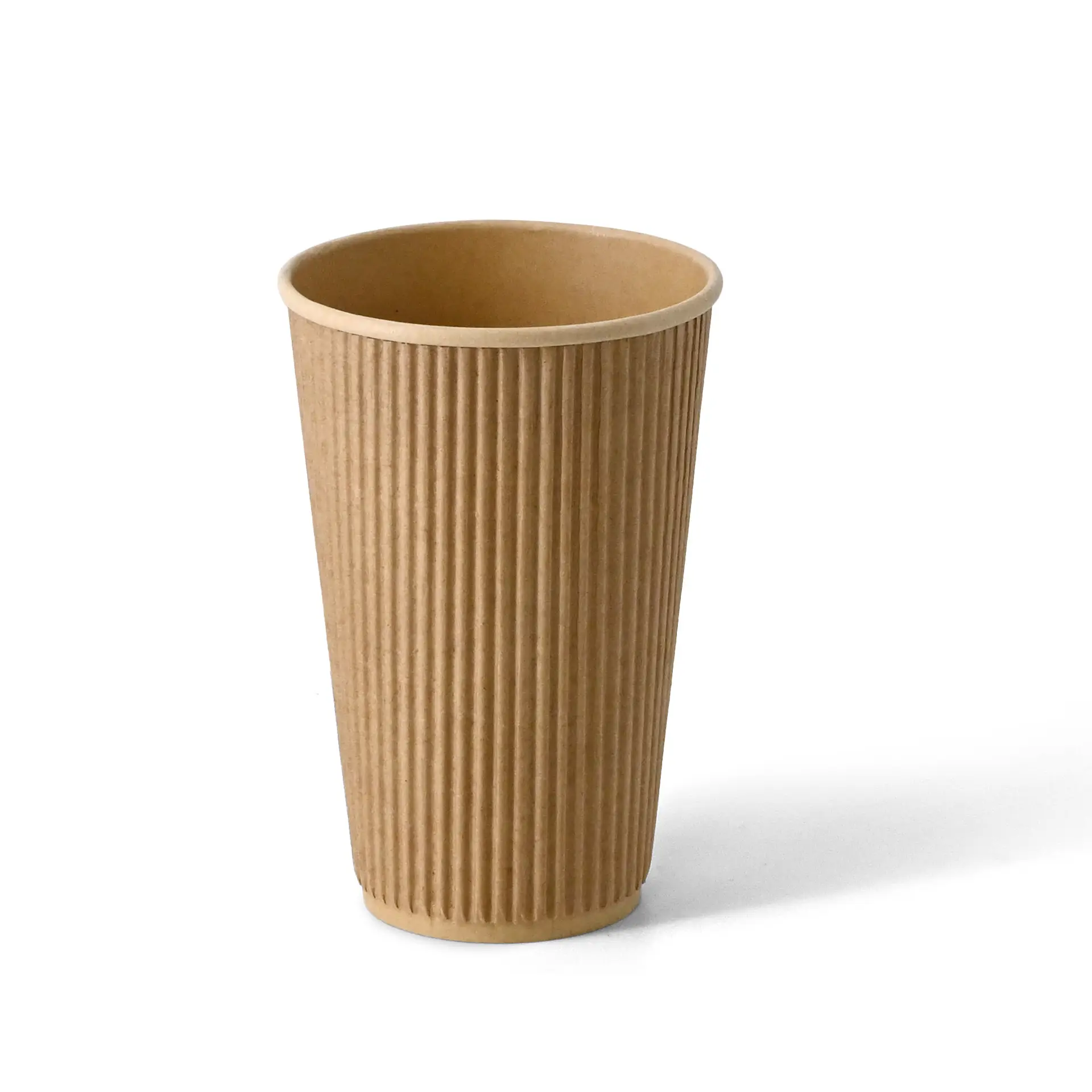 Gobelet à café jetable marron à triple paroi, avec texture nervurée, conçu pour les boissons chaudes, avec un revêtement intérieur en PLA.