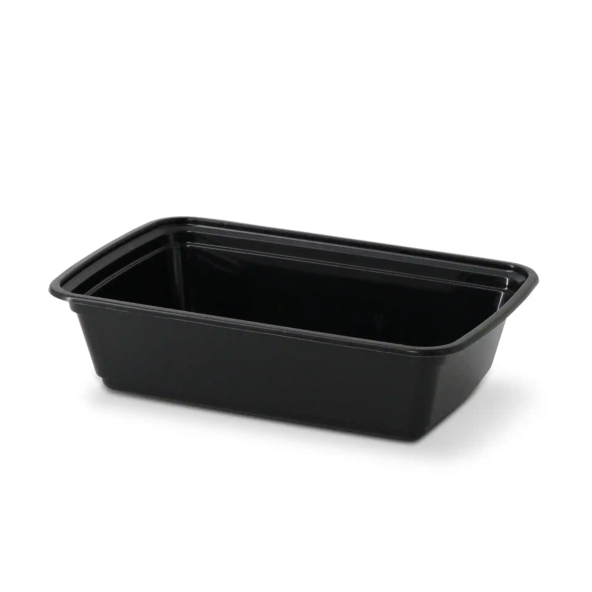 Conteneur rectangulaire réutilisable noir d'un volume de 700 ml, mesurant 185 mm de long, 124 mm de large et 44 mm de haut.