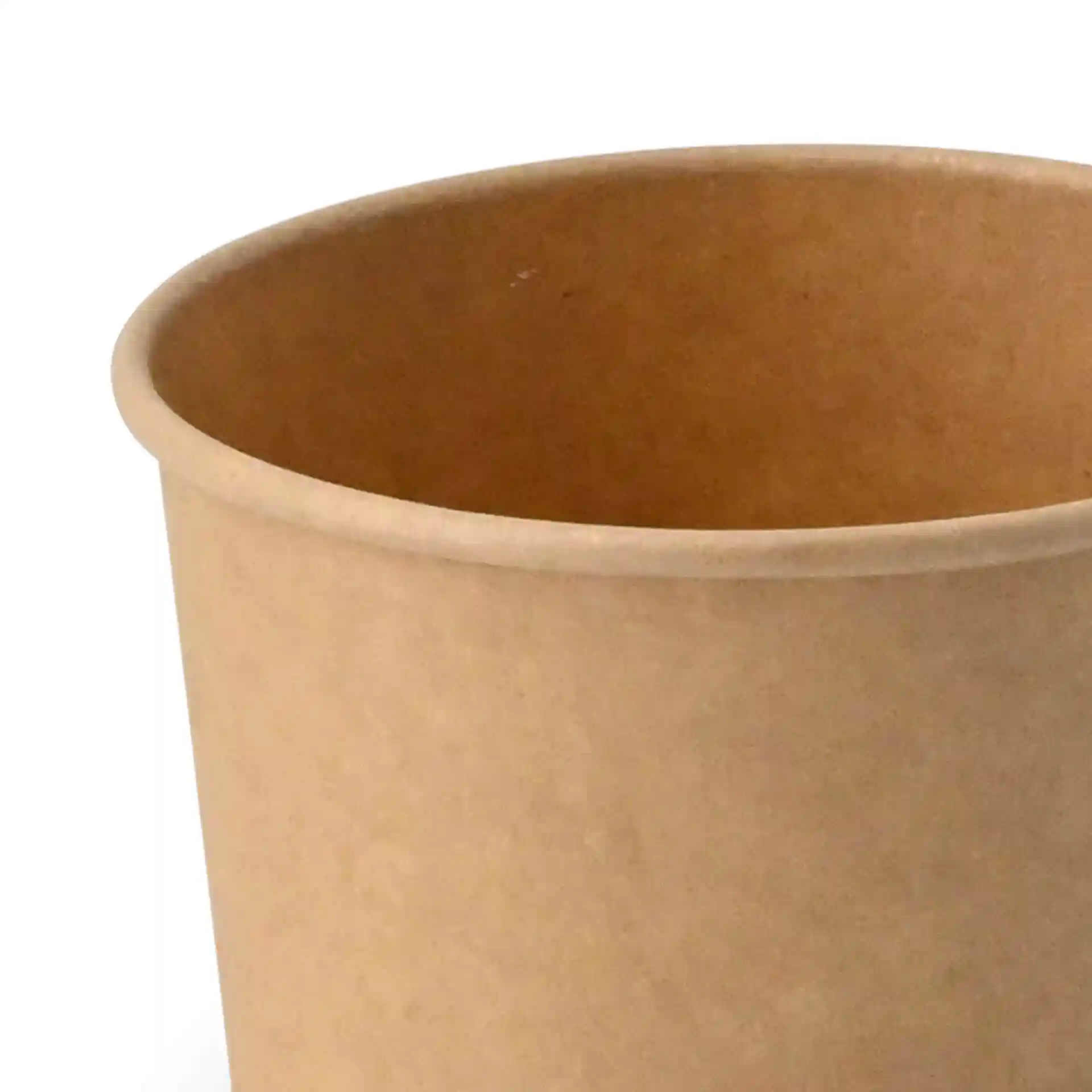 Gobelet en papier brun pour glace de forme ronde, montrant l'intérieur et le bord supérieur.