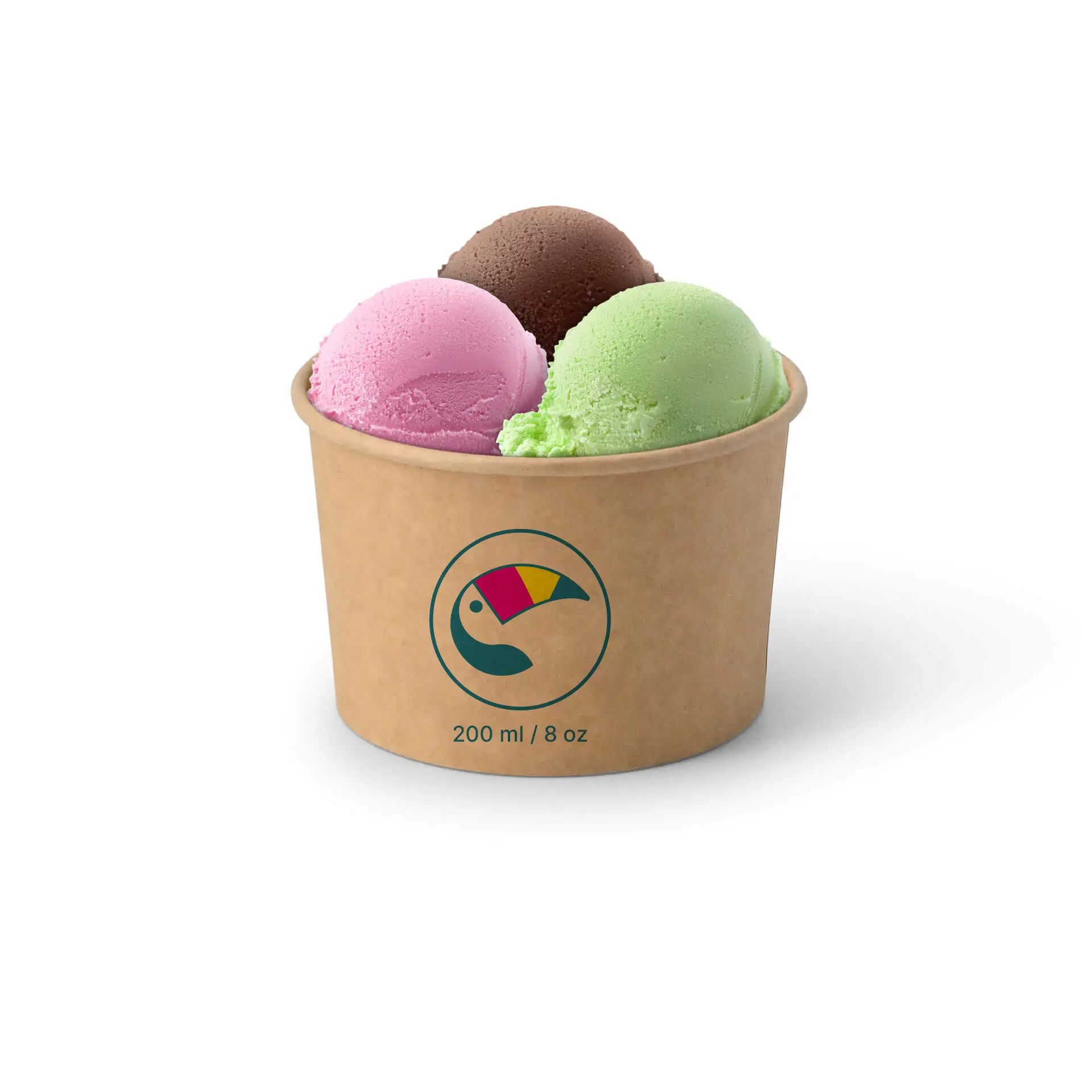 Gobelets à glace personnalisables (optionnel avec couvercle), 200 ml / 8 oz, brun, revêtement à base d’eau