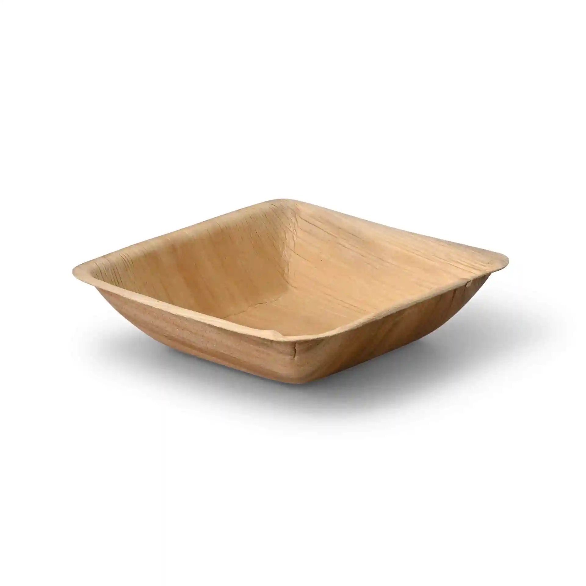 Bol carré en feuille de palmier avec texture en grain, mesurant 172 mm de longueur et de largeur, 43 mm de hauteur.