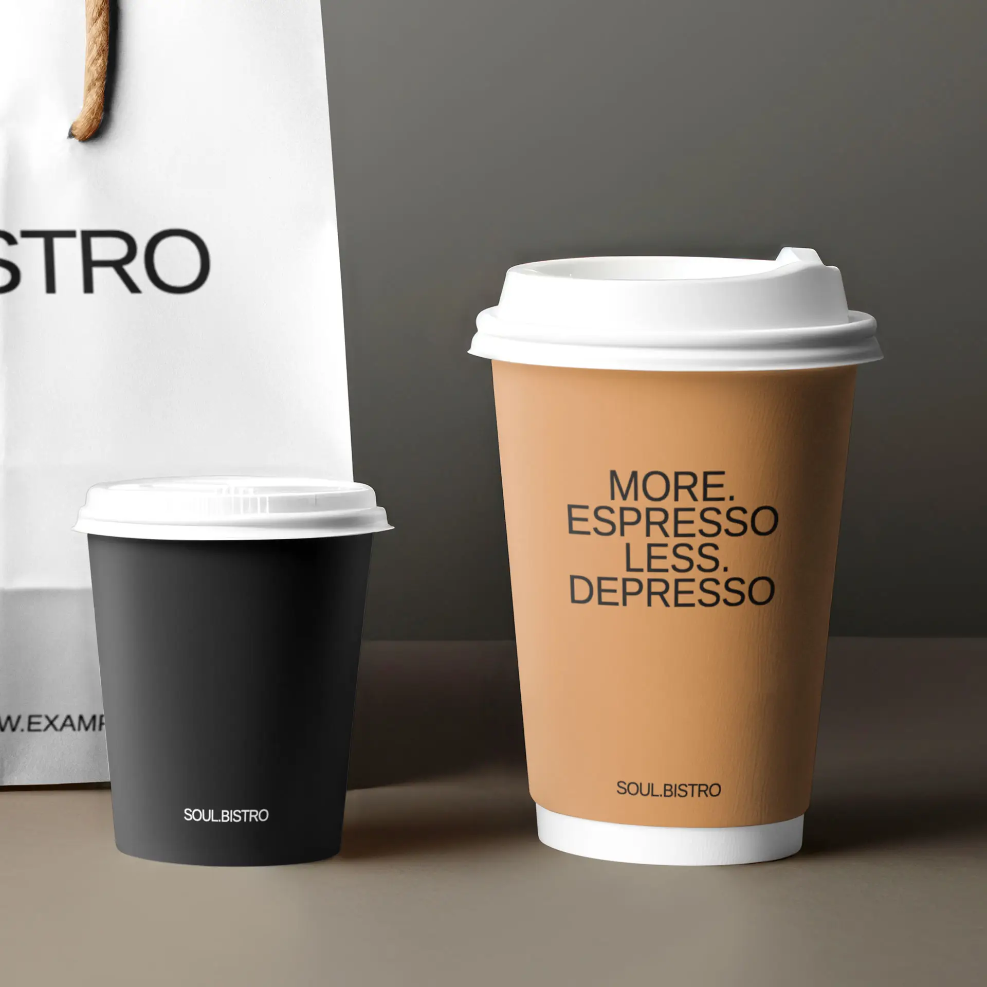 Gobelets personnalisés en carton, double paroi, 400 ml / 16 oz, brun / blanc, mat, PE