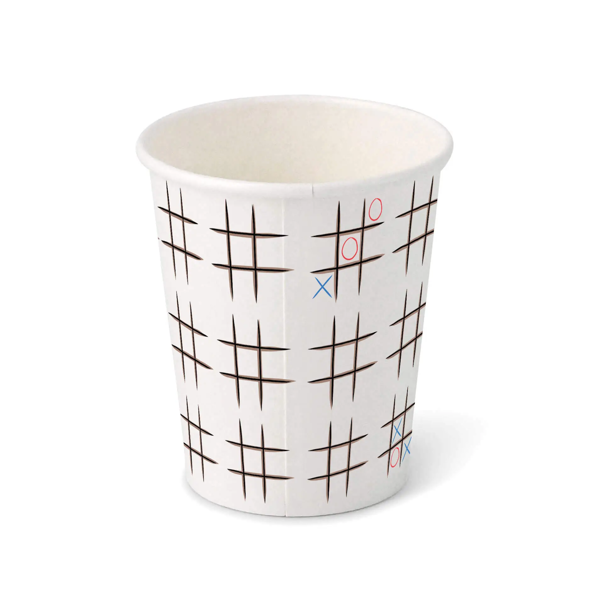 Gobelet en carton imprimé "Tic Tac Toe" (revêtu) 200 ml / 8 oz, Ø 80 mm, blanc