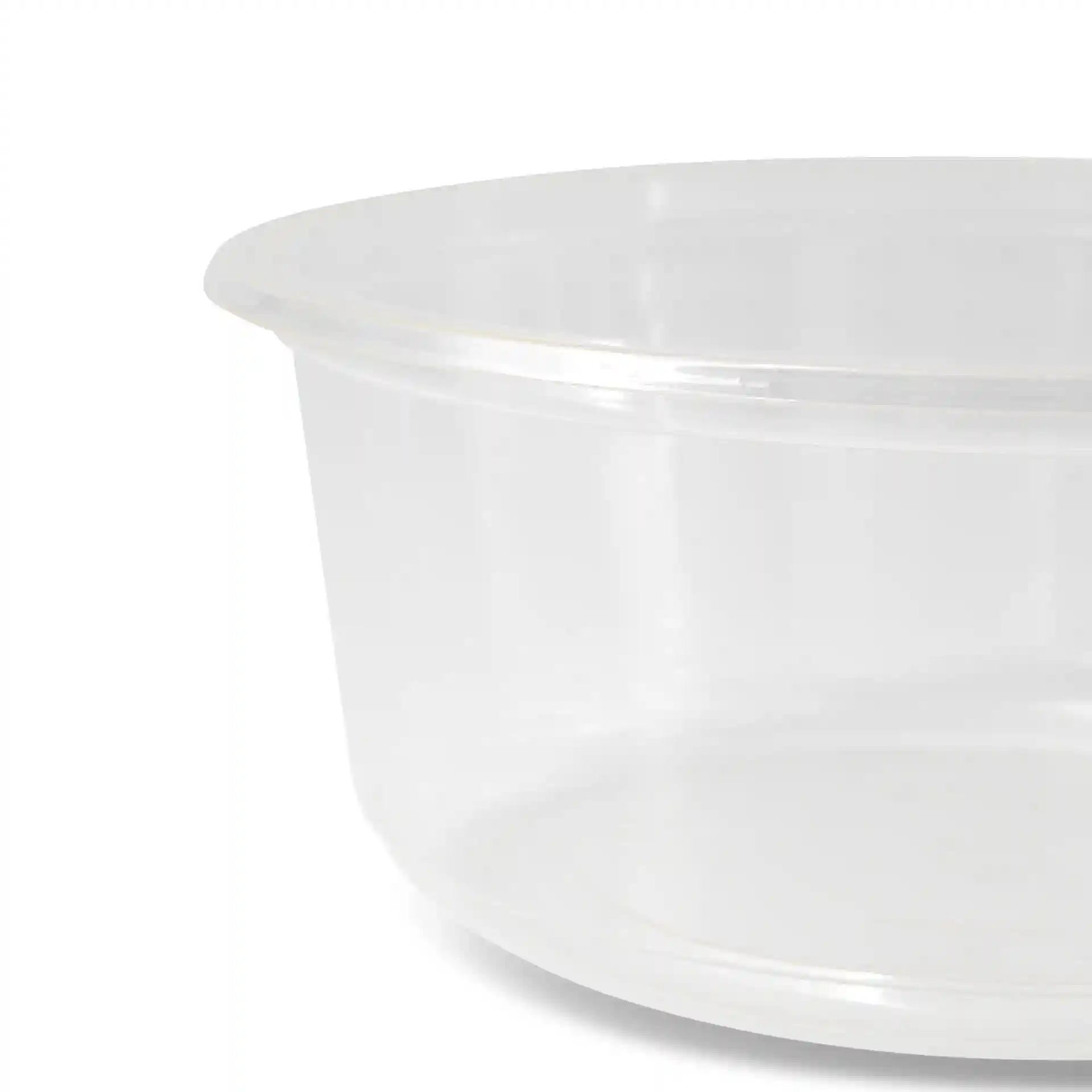 Conteneur rond transparent de 121 mm de diamètre et 50 mm de hauteur.