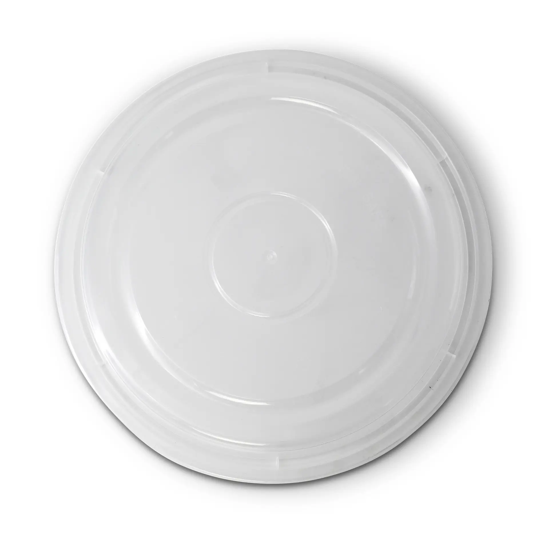 Couvercle rond transparent réutilisable en polypropylène pour plats chauds et froids ; adapté au micro-ondes, au lave-vaisselle et recyclable.