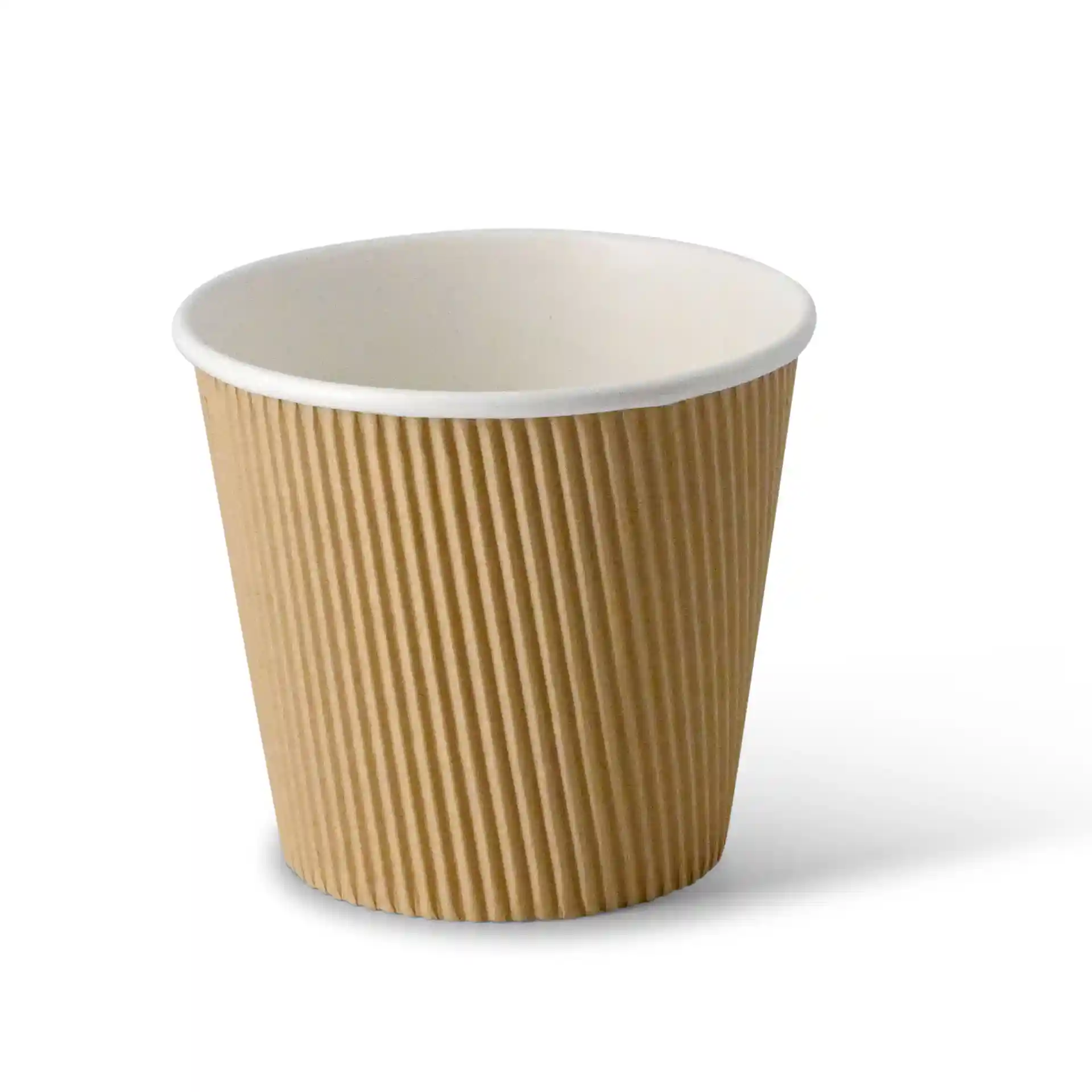 Gobelet en carton ondulé marron pour soupe avec intérieur blanc, capacité de 19 oz, forme ronde et revêtement écologique.