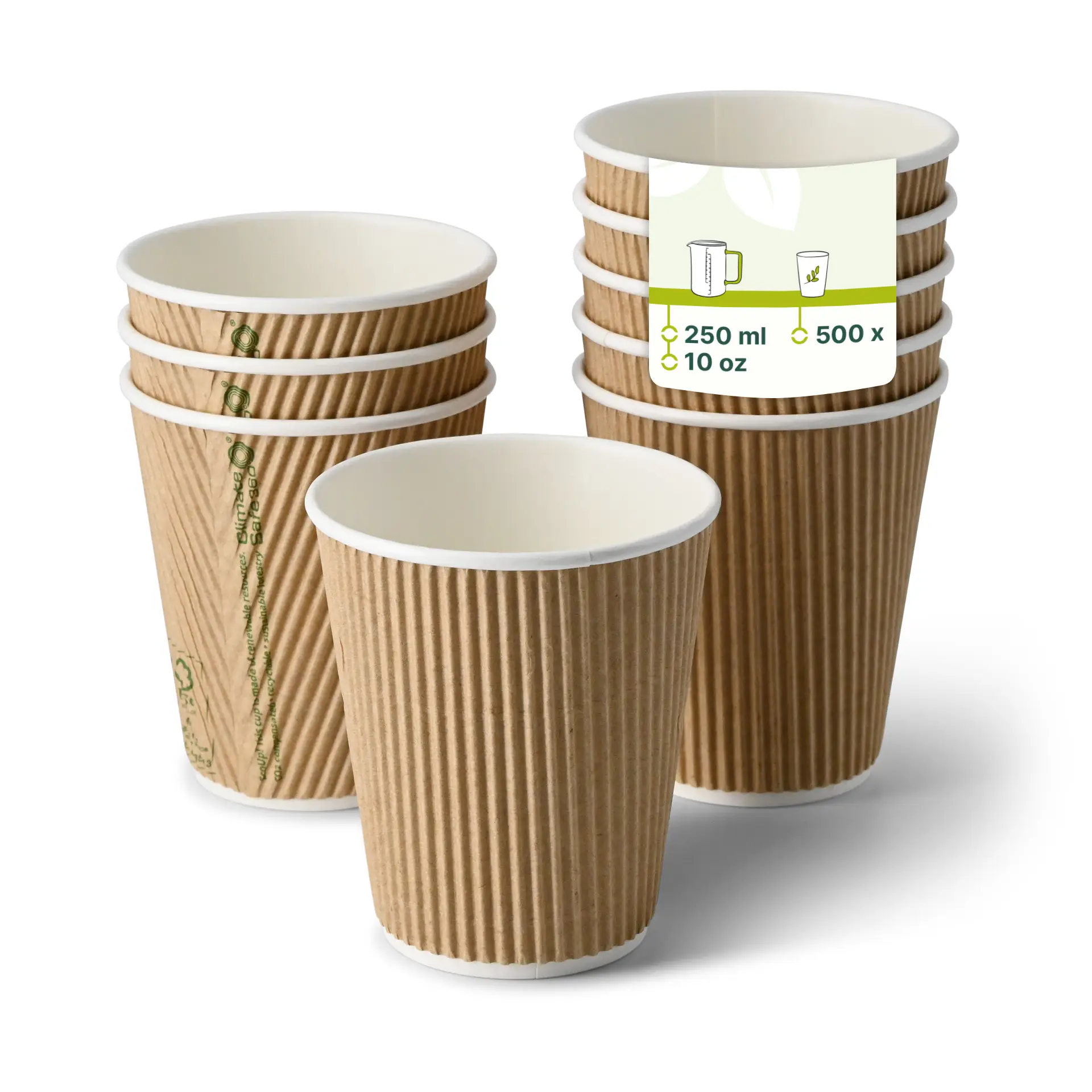Gobelet en carton ondulé 25 cl / 10 oz, Ø 90 mm, brun dhd04926-riffelbecher-coffee-to-go-becher-250-ml-10-oz-90-mm-braun-innen-weiss
