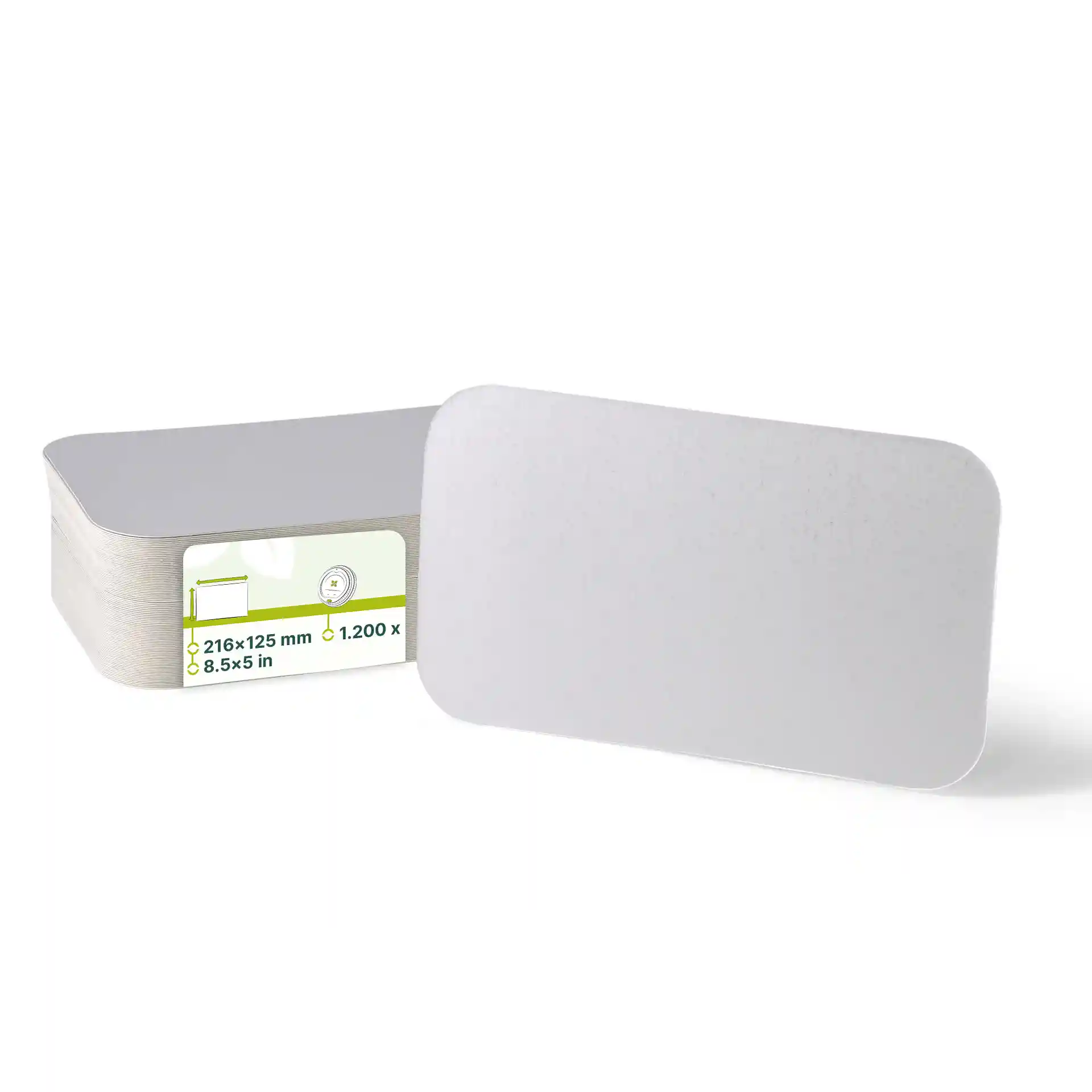 Couvercle en carton aluminium rectangulaire pour un conteneur de 650 ml, mesurant 216 mm sur 125 mm.