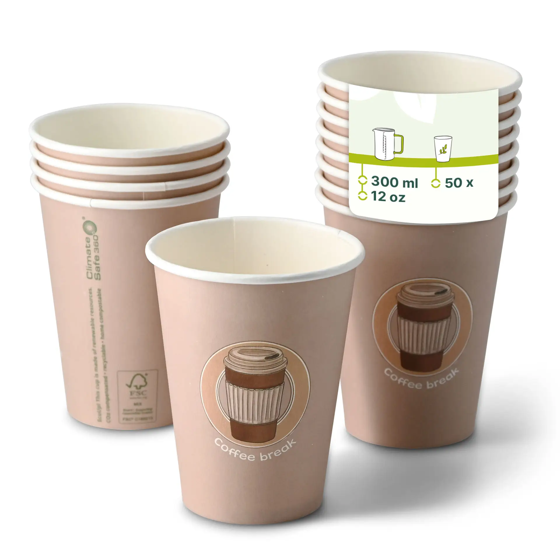 Gobelet en carton imprimé "Coffeebreak" 300 cl / 12 oz, Ø 80 mm, blanc