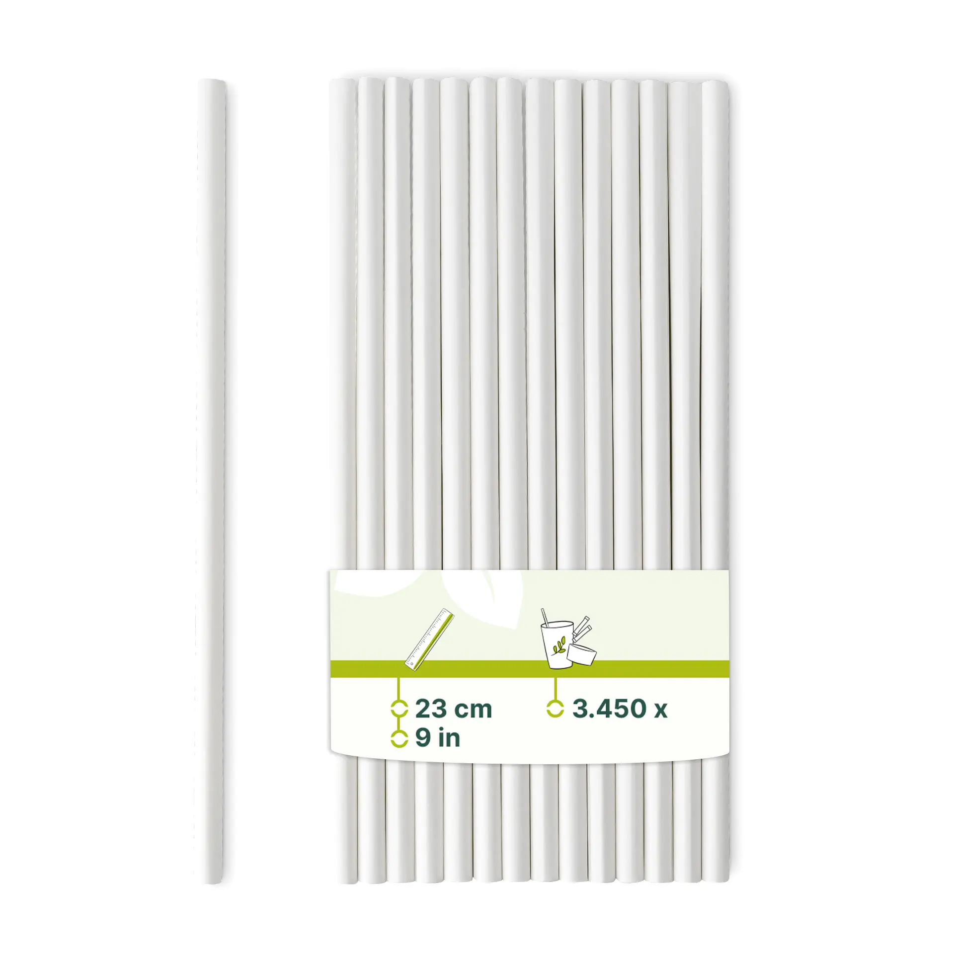 Paille Jumbo en papier 23 cm, Ø 8 mm, blanc, roulé verticalement