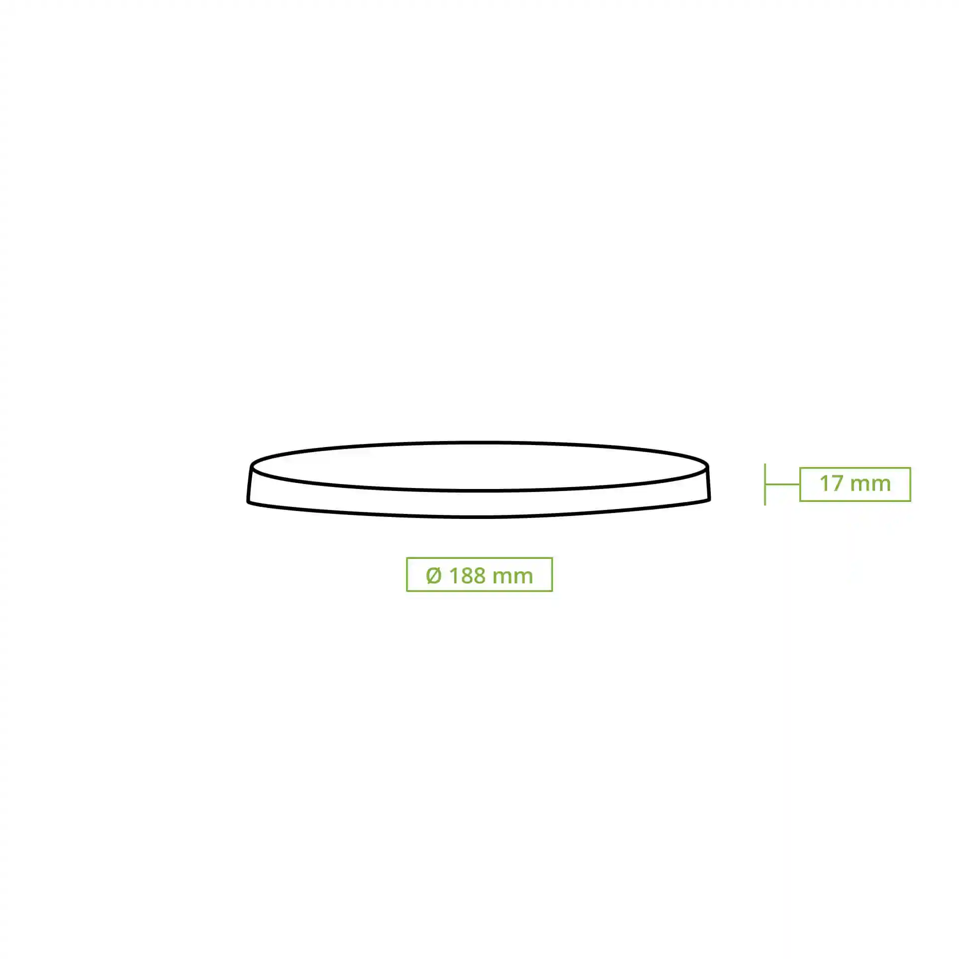 Dessin schématique d'un couvercle rond en carton avec dimensions, diamètre 185 mm et hauteur 17 mm.