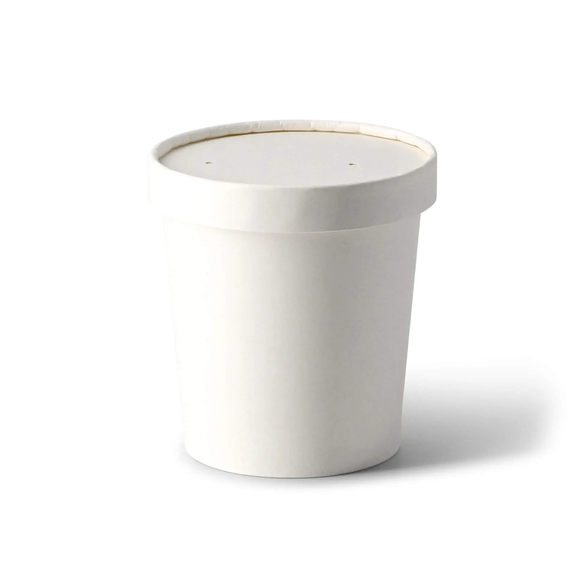 Conteneur en carton blanc avec couvercle, mesurant 100 mm de diamètre et 17 mm de hauteur.
