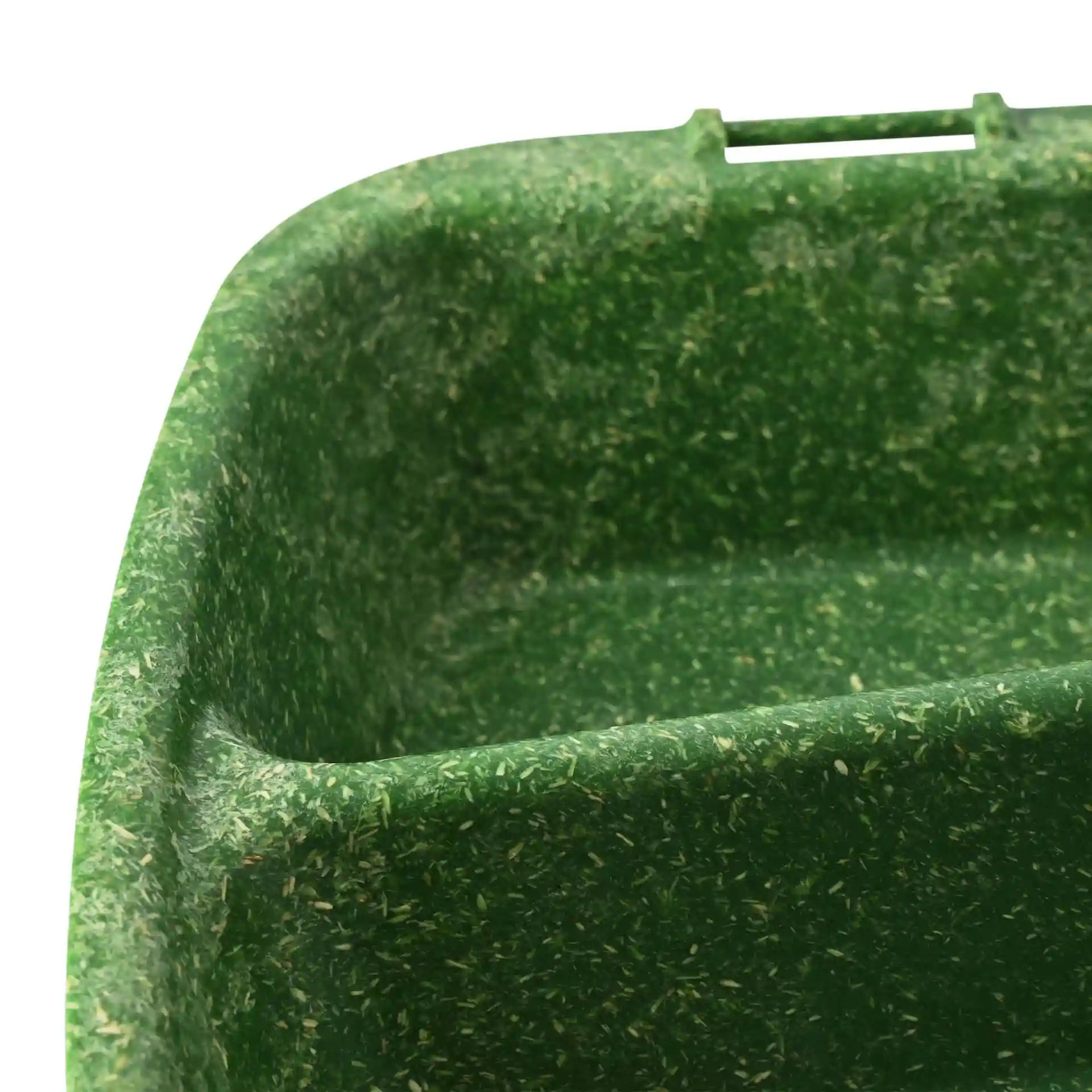 Conteneur de repas réutilisable vert avec trois compartiments, mesurant 24,5 x 20 x 4,5 cm.