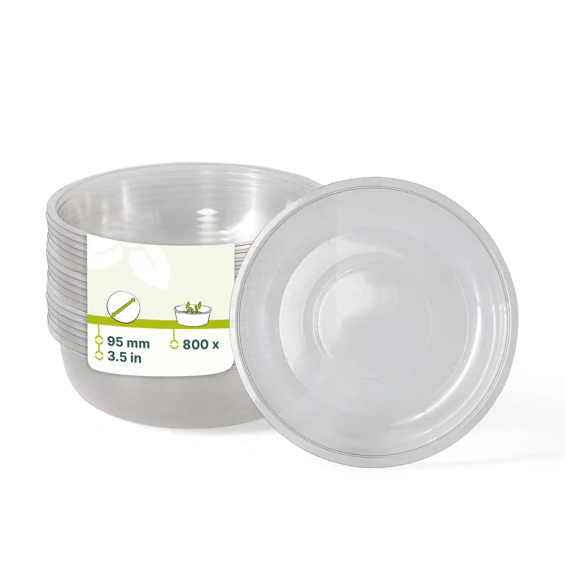 Cups en PET transparent empilés, chacun avec un diamètre de 95 mm et un volume plein de 130 ml.