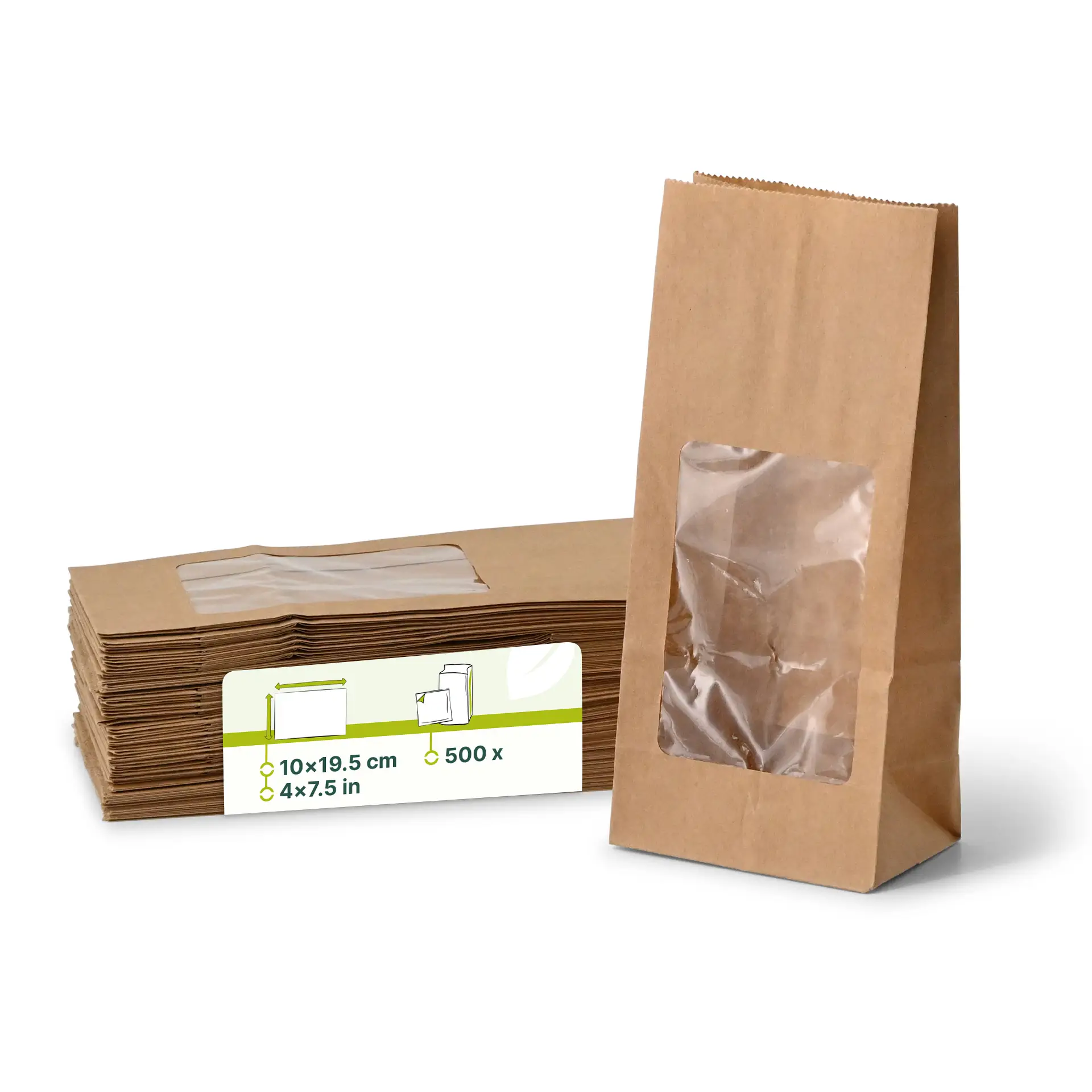 Sac SOS kraft brun S avec fenêtre PLA, 10 x 6 x 19,5 cm