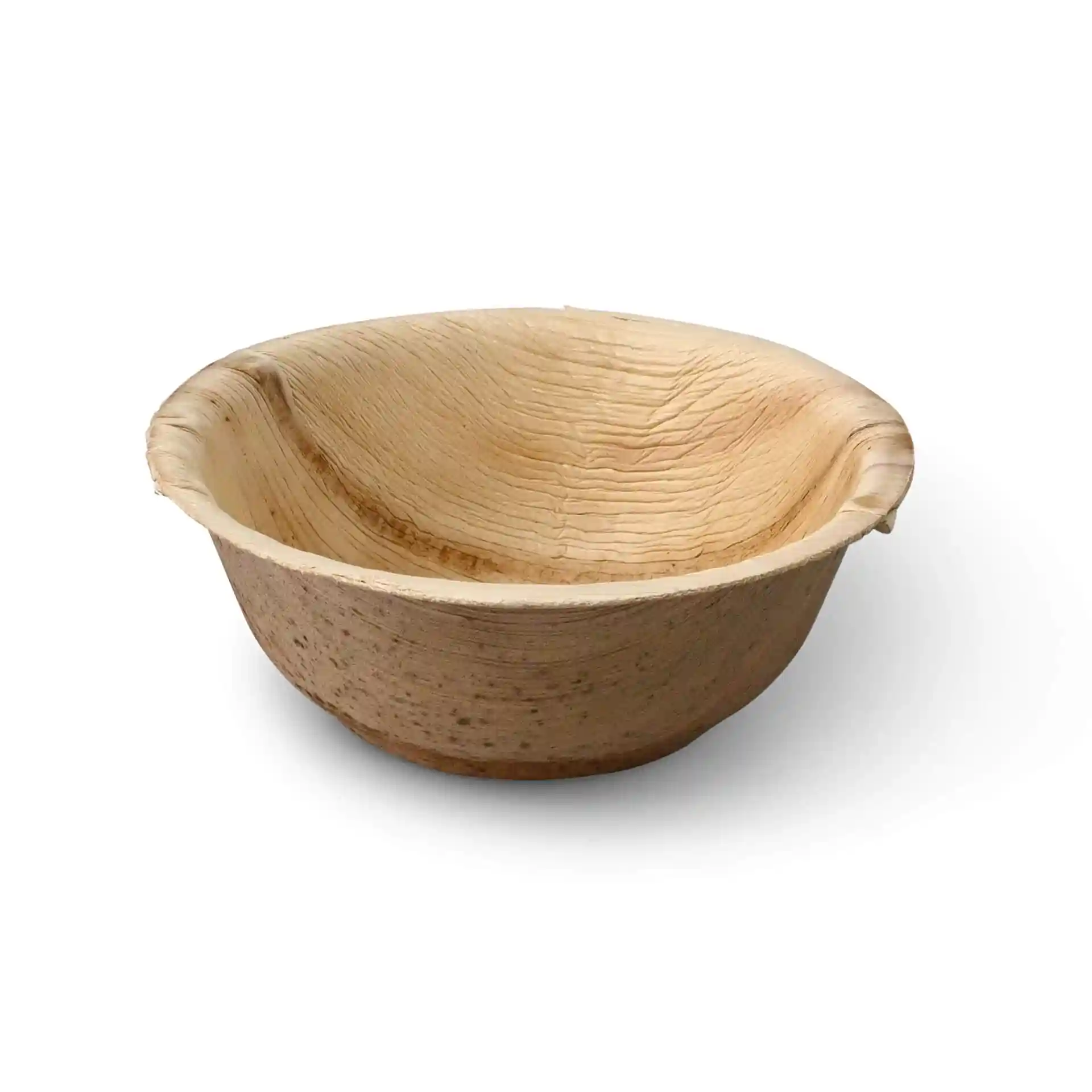 Bol rond en feuille de palmier avec texture grainée, capacité de 275 ml, design profond sans revêtement.