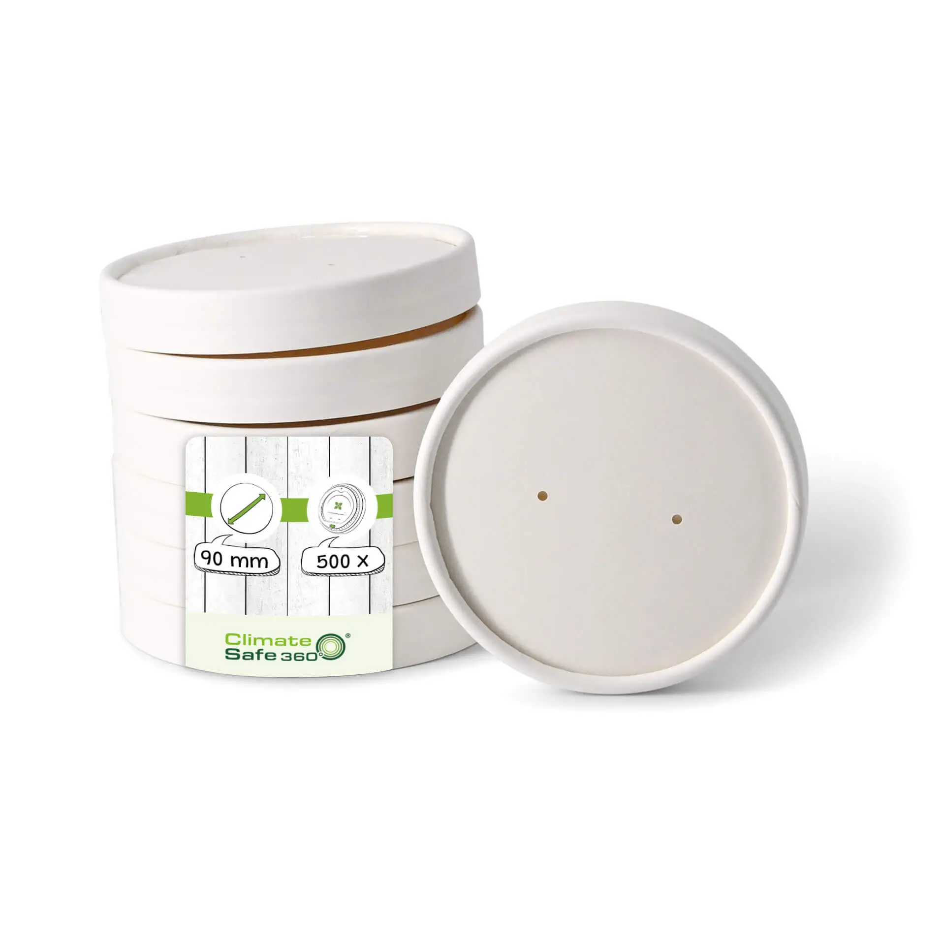 Couvercle ventilé en carton blanc pour pot premium (revêtement biologique), Ø 90 mm