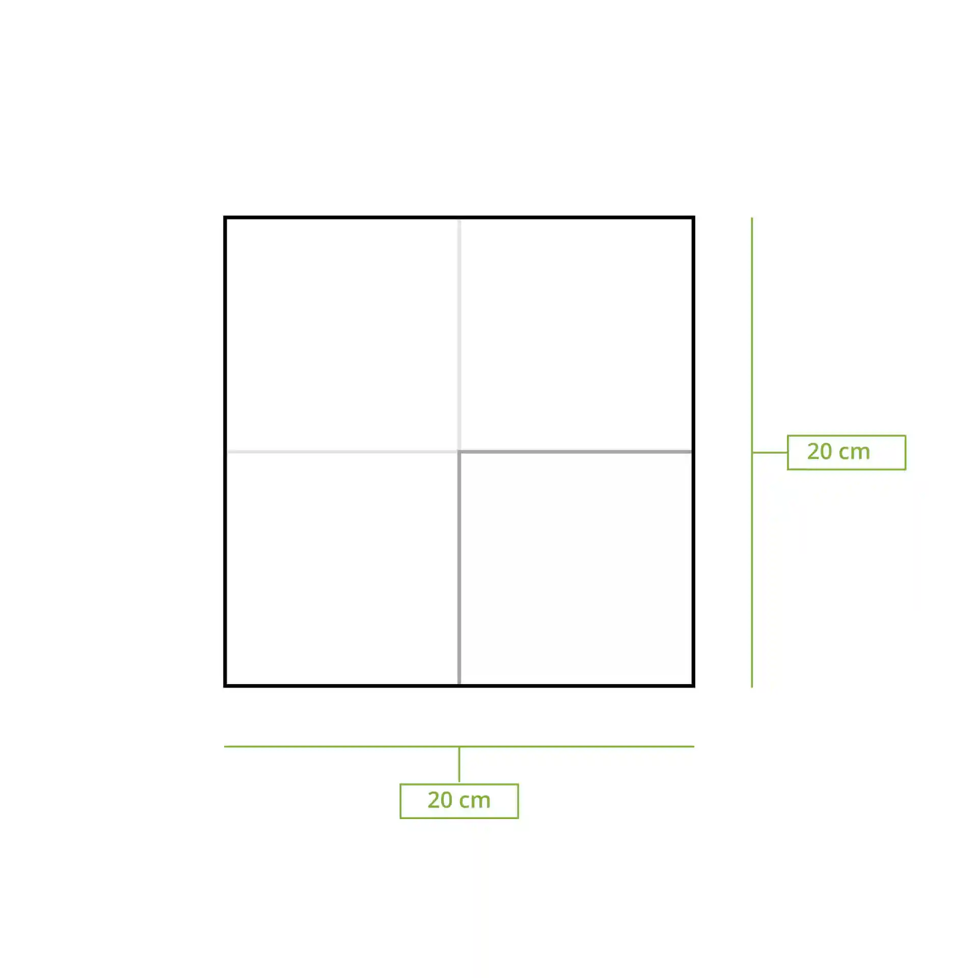 Dessin schématique d'une serviette carrée avec des dimensions étiquetées 20 cm sur deux côtés.
