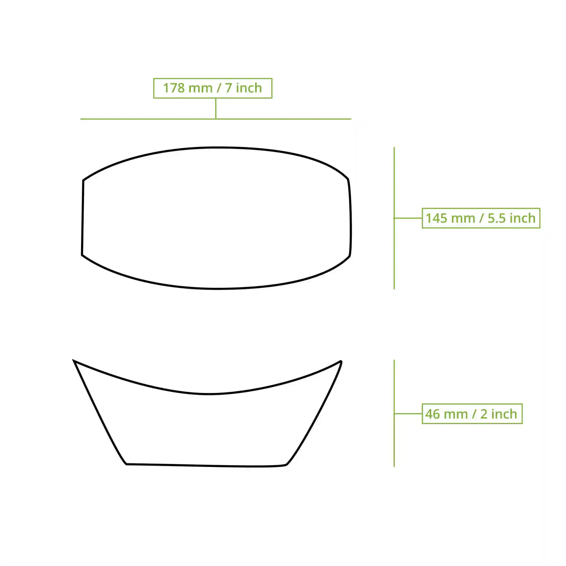 Dessin schématique d'un plateau rectangulaire avec des dimensions de 178 mm par 145 mm et une hauteur de 46 mm.