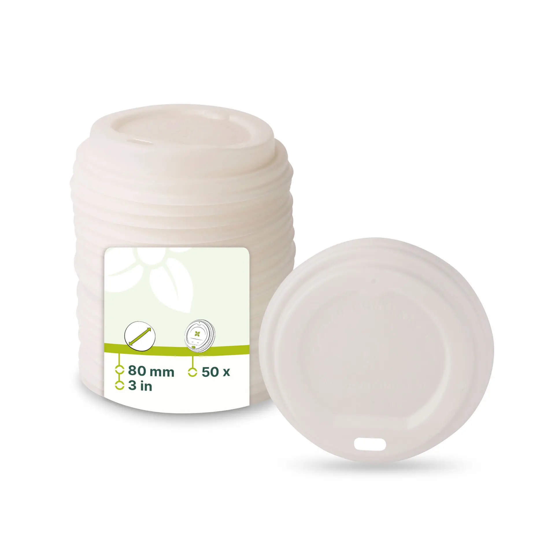 Couvercle en CPLA blanc avec trou, Ø 80 mm Couvercle en CPLA blanc avec trou, Ø 80 mm