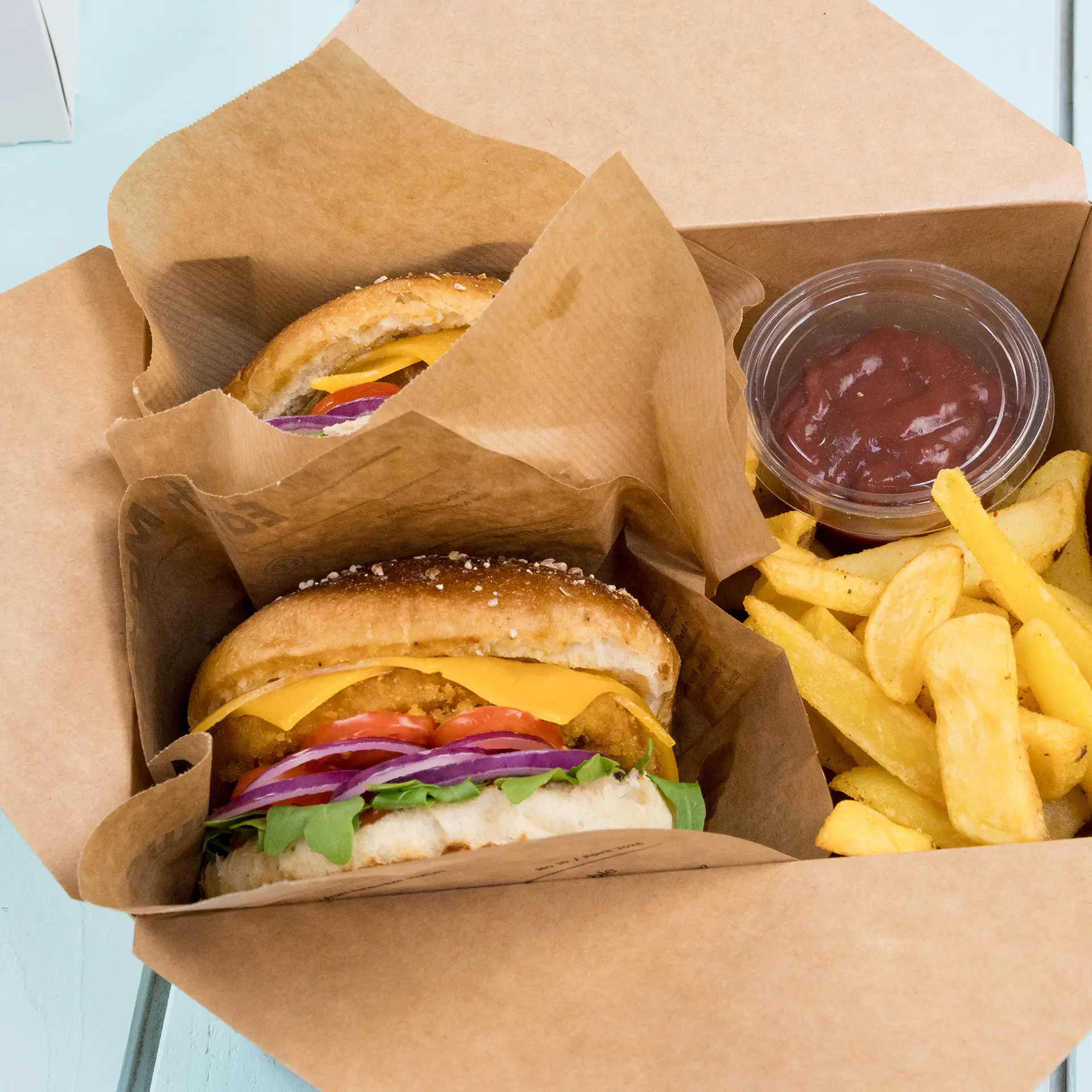 Sachet burger en papier brun, impression journal, 16 x 16 cm