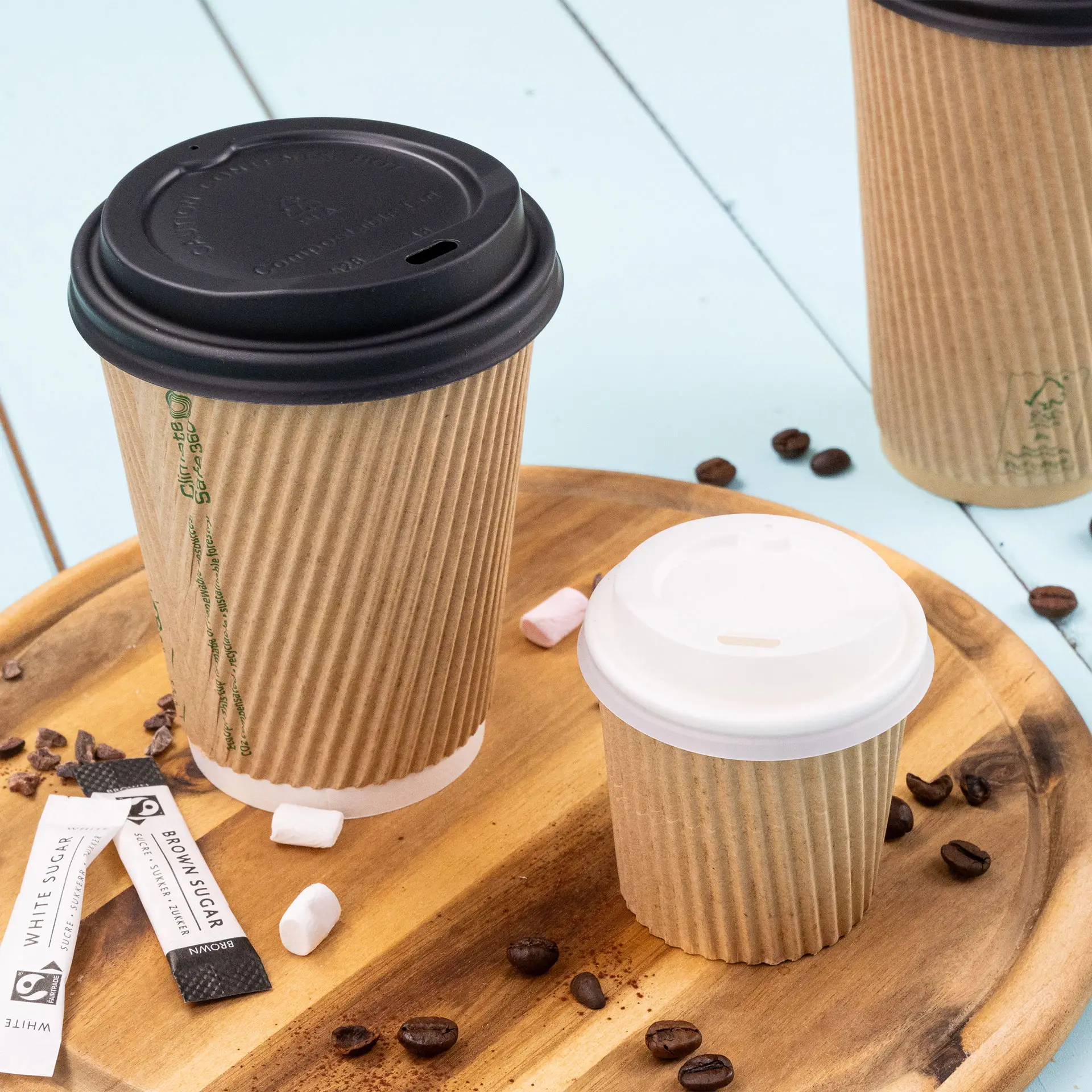 Gobelet en carton ondulé  100 ml / 4 oz, Ø 62 mm, brun / intérieur blanc, revêtement PLA