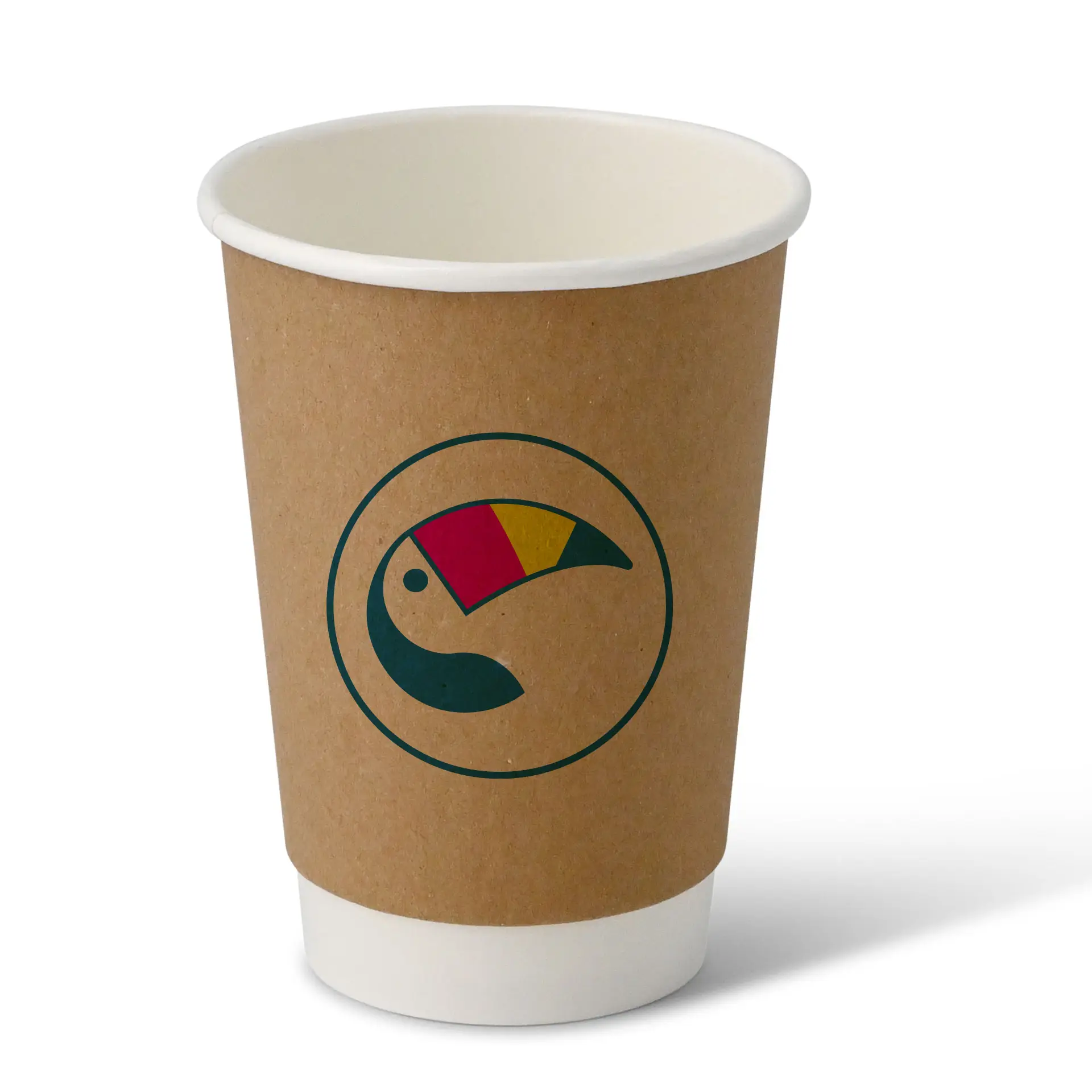 Gobelets en papier imprimés (double paroi) 400 ml / 16 oz, double paroi, marron / blanc, mat, revêtement PE