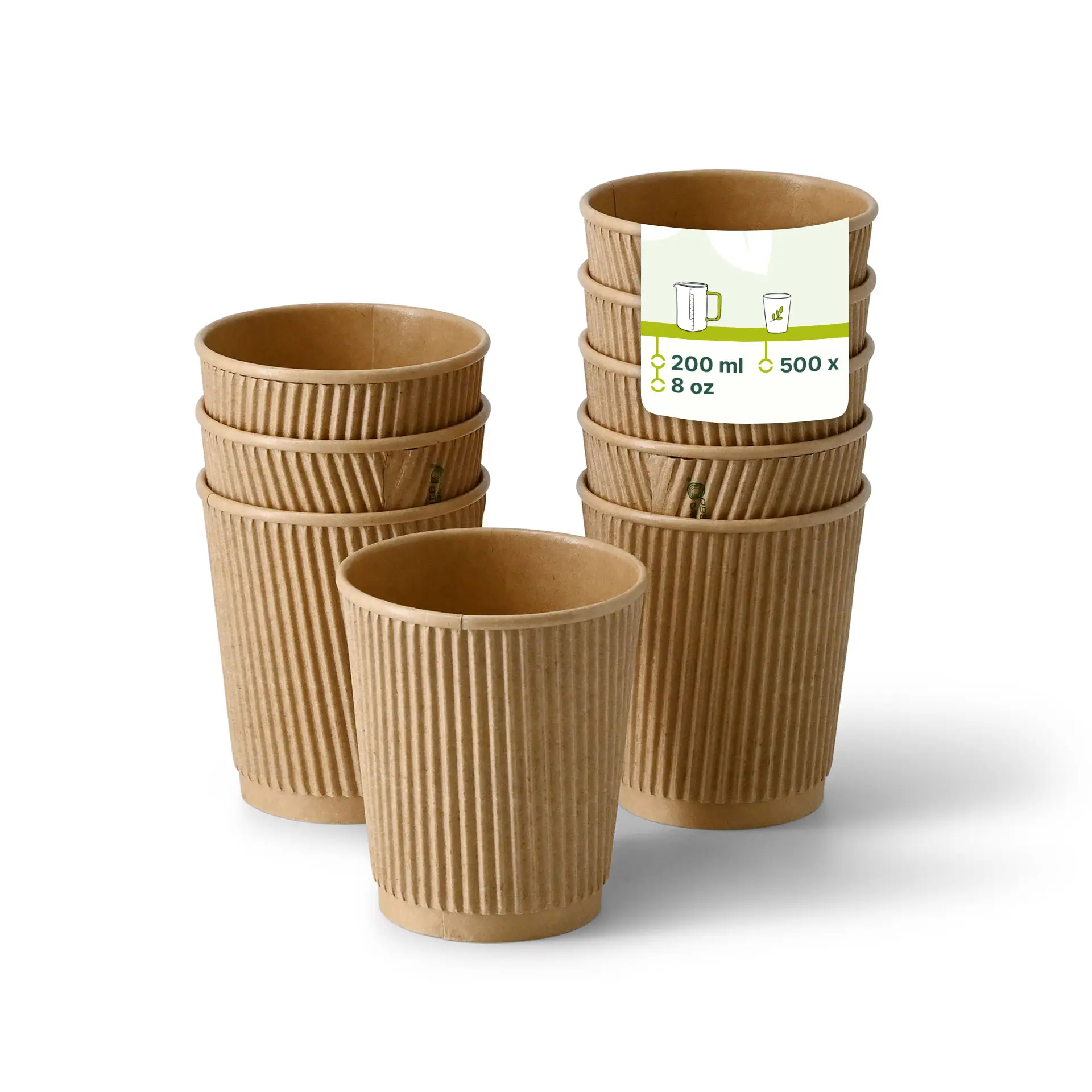 Gobelet ondulé brun 20 cl / 8 oz, Ø 80 mm dhd04845-riffelbecher-kaffee-to-go-becher-200-ml-8-oz-80-mm-braun