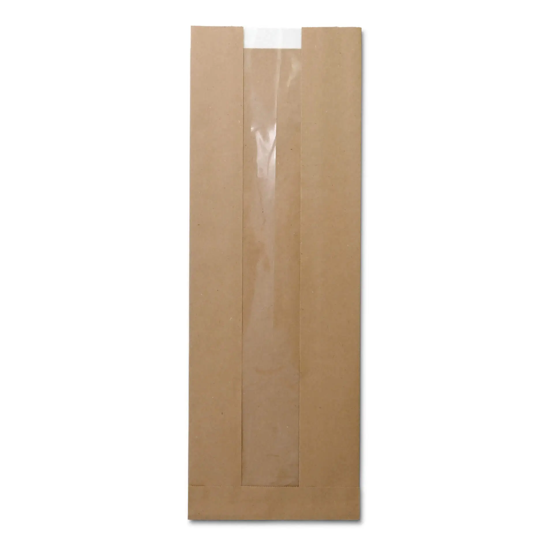 Płaska torba papierowa z okienkiem M, 14 x 7 x 41 cm, brązowa
