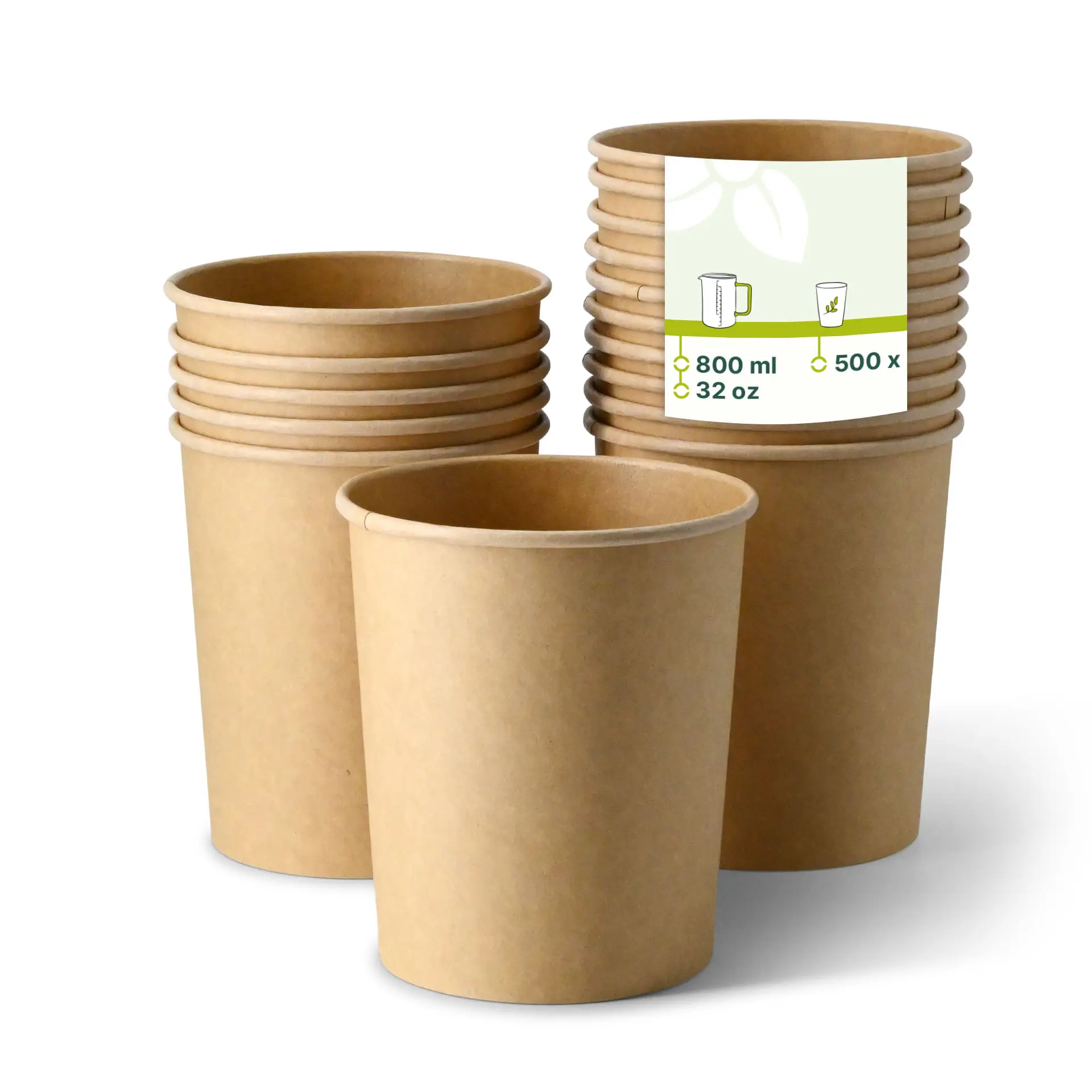 Pot à soupe à emporter en carton (Premium) 800 ml / 32 oz, Ø 115 mm, marron, revêtement biologique