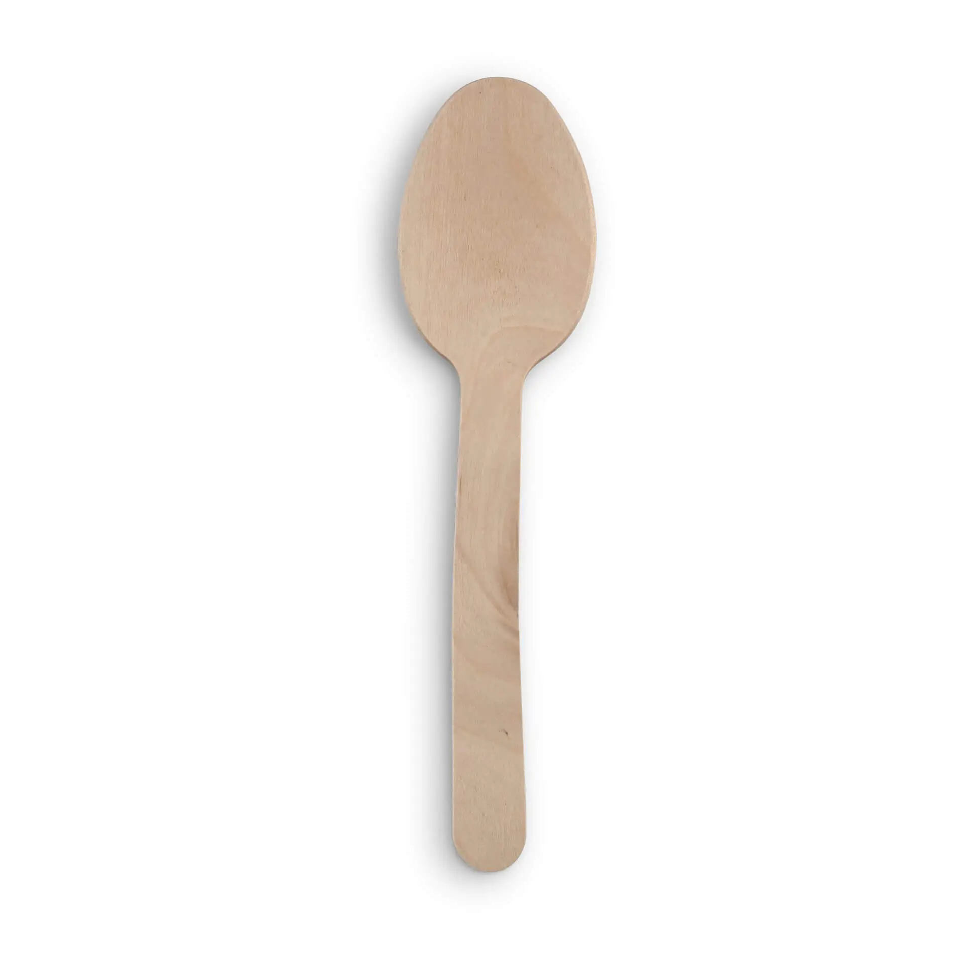 Cuillère en bois, 18 cm de long, avec une finition brune lisse et une tête arrondie, en bois.