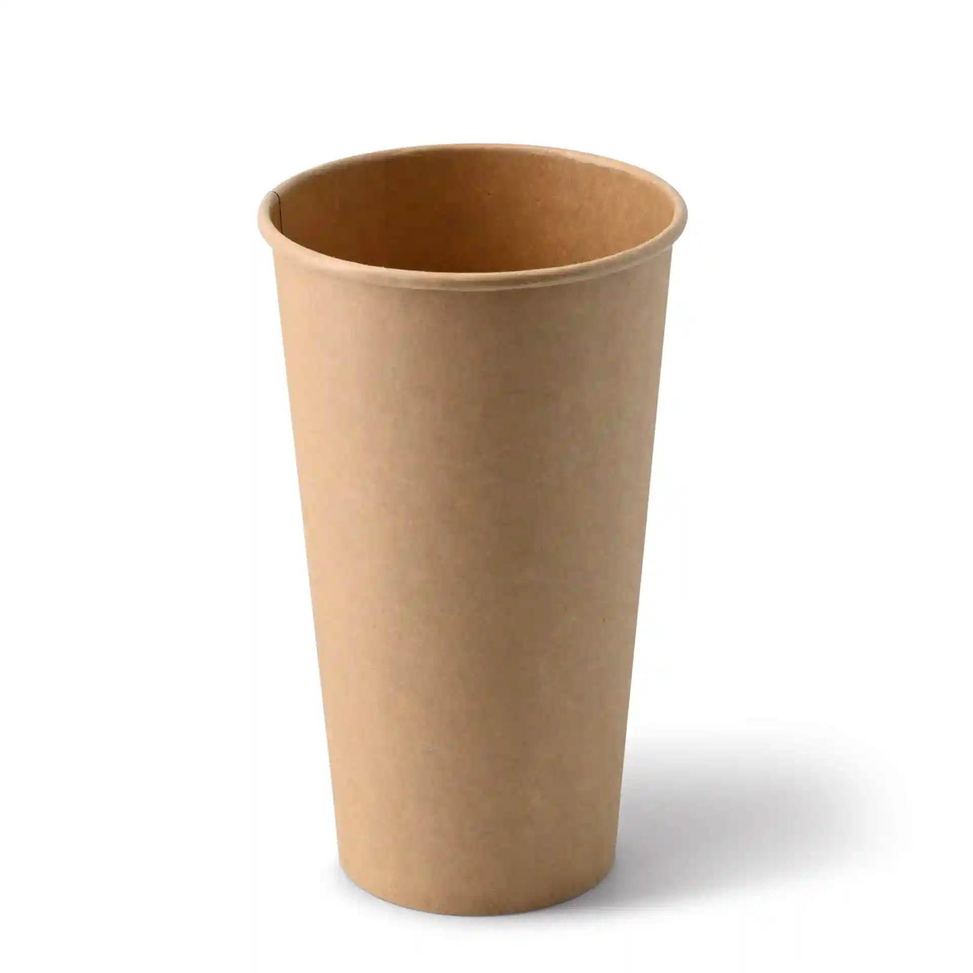 Gobelet en papier brun de forme ronde, capacité de 20 oz et hauteur de 150 mm.