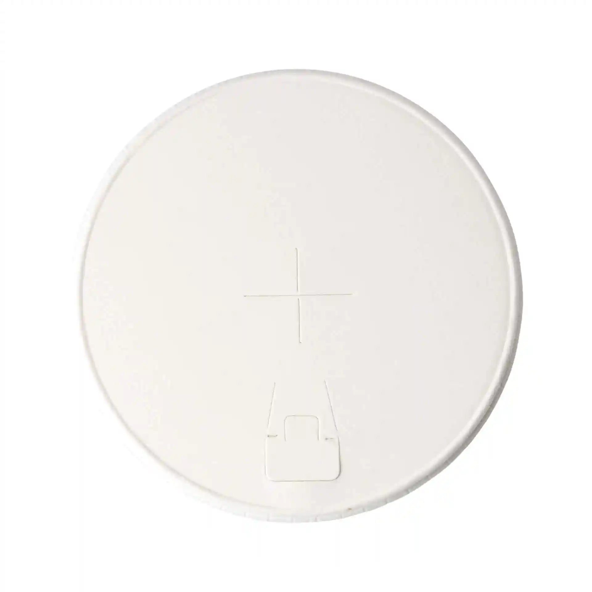 Couvercle en papier blanc d'un diamètre de 81 mm, avec un trou pour boire et une paille.