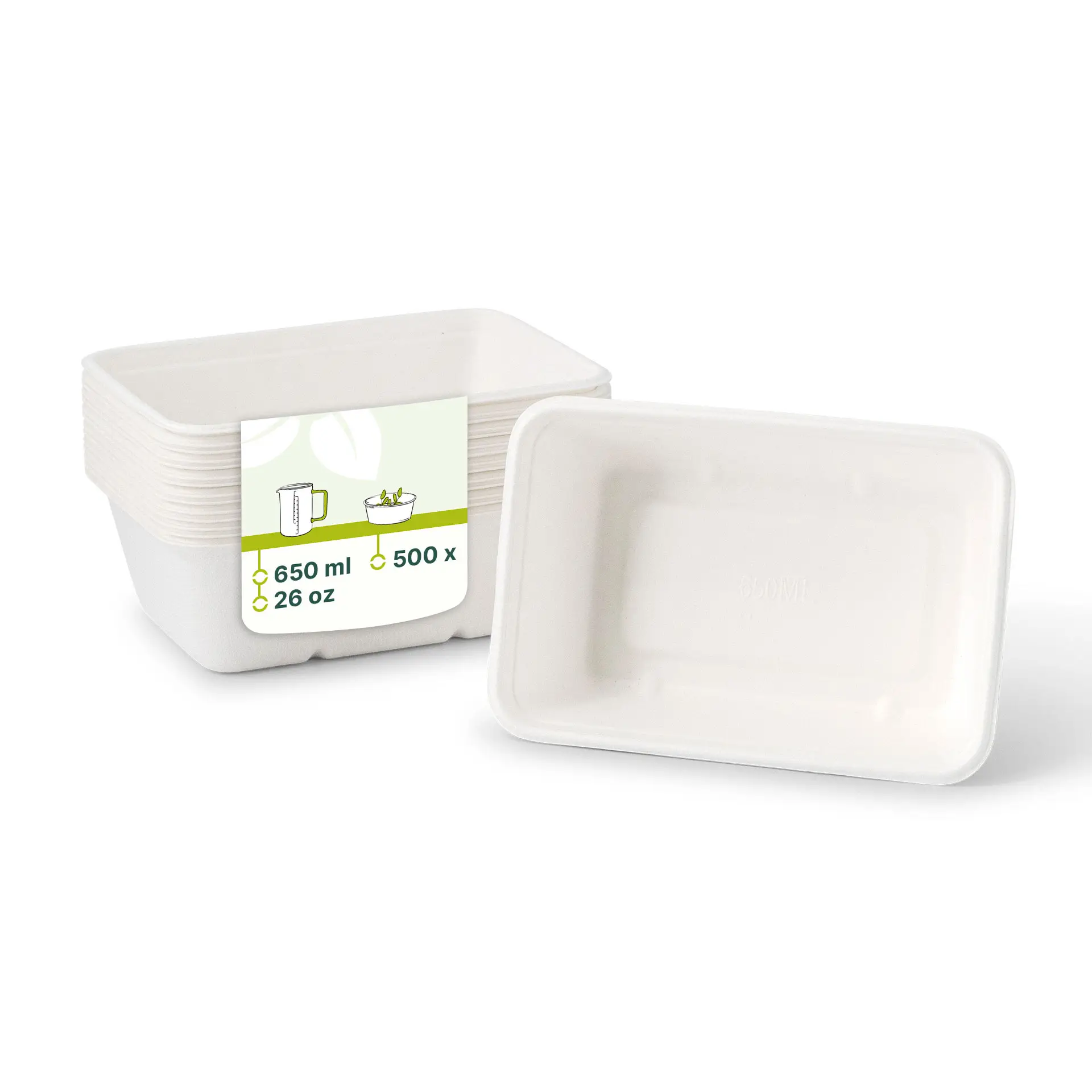 Barquettes en canne à sucre 17 x 12 x 6 cm, 650 ml, rectangulaires Barquettes en canne à sucre 17 x 12 x 6 cm, 650 ml, rectangulaires