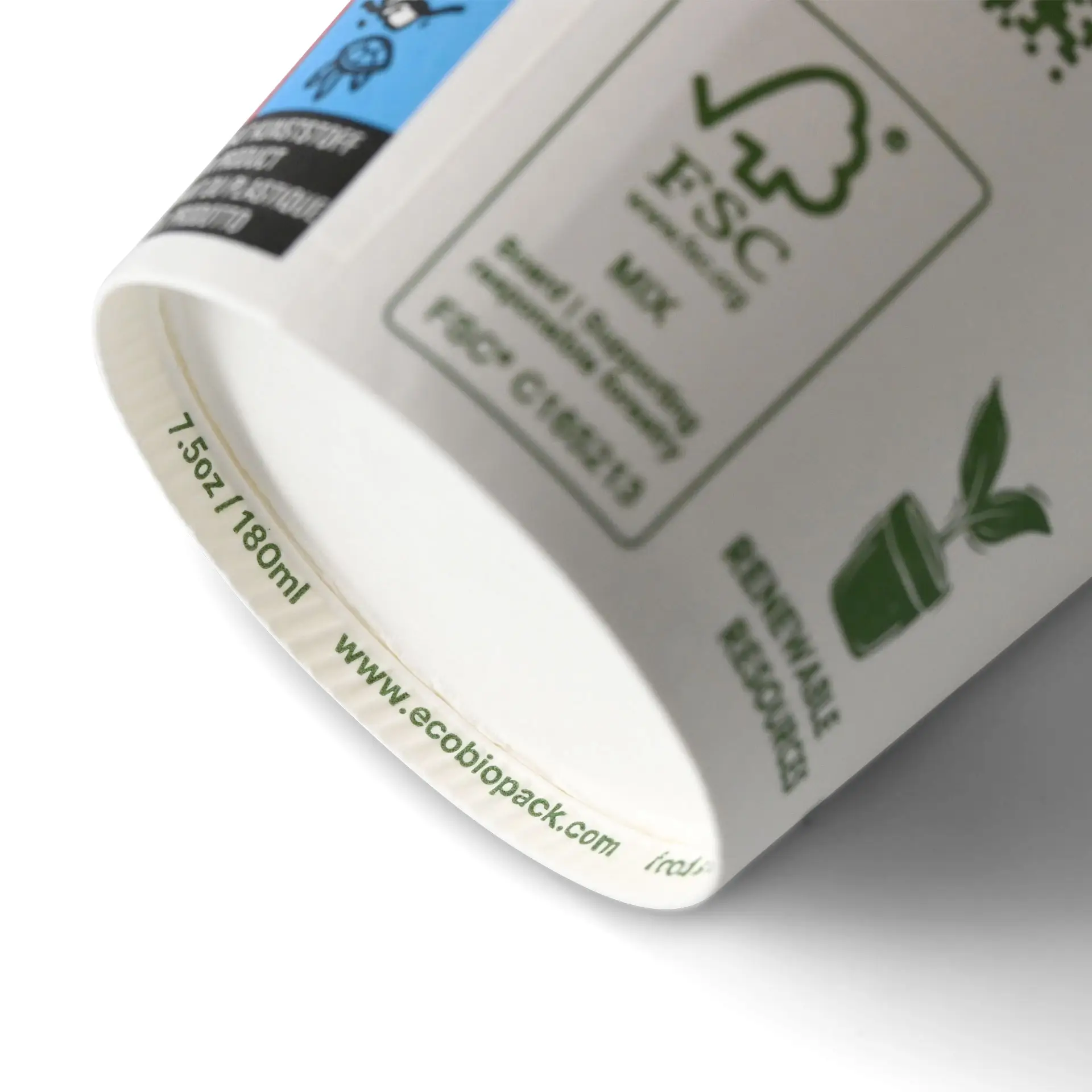 Gobelet pour distributeur "EcoUp©" Icônes, 180 ml / 7,5 oz, Ø 70 mm, simple paroi, blanc, revêtement PLA