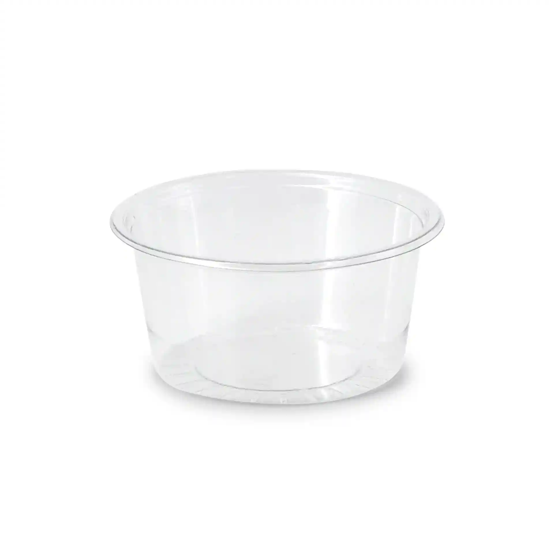 Pot à sauce rond en rPET transparent de 75 mm de diamètre et 34 mm de hauteur, capacité de 100 ml.