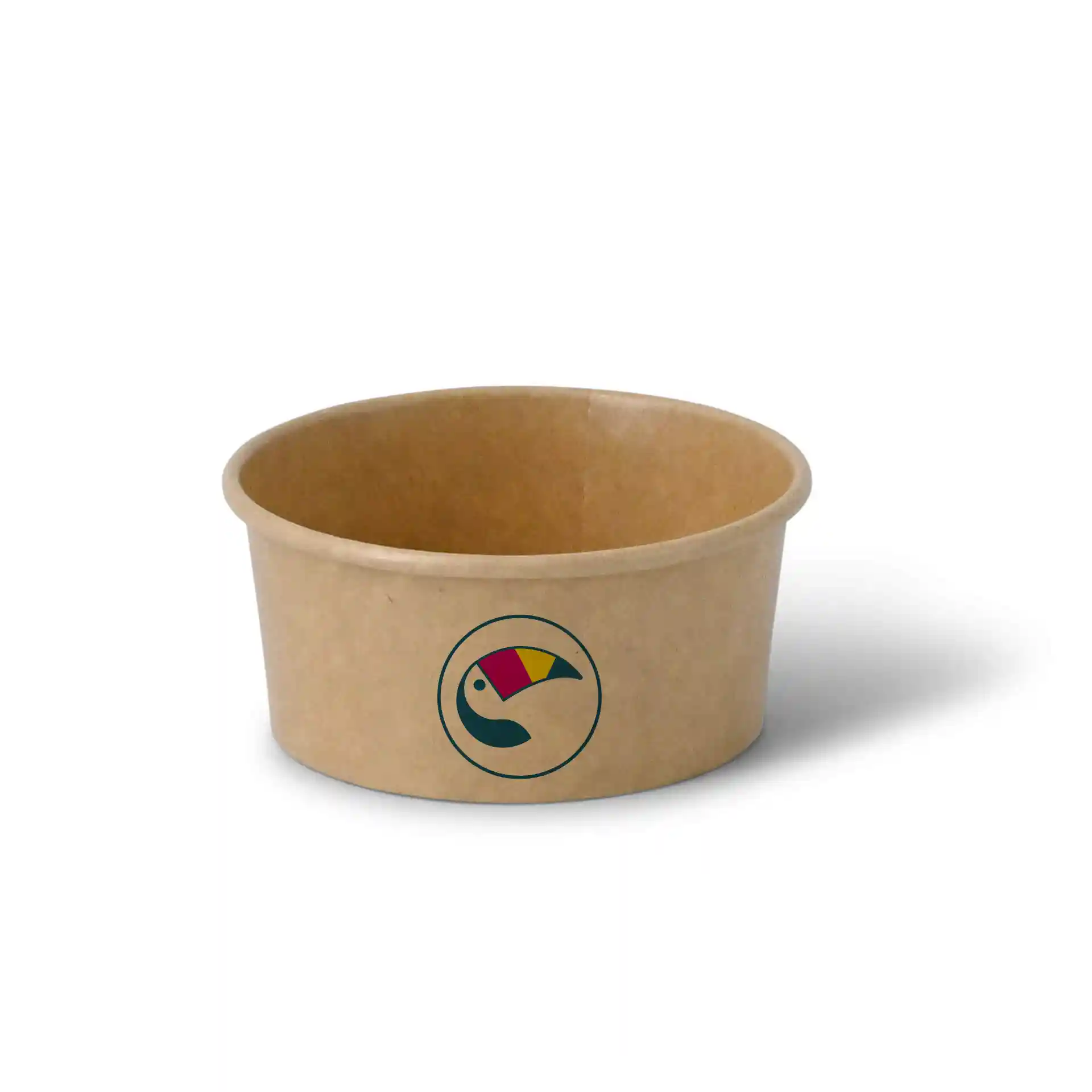 Gobelet rond en carton marron pour glace, avec un logo de toucan, d'une capacité de 100 ml.