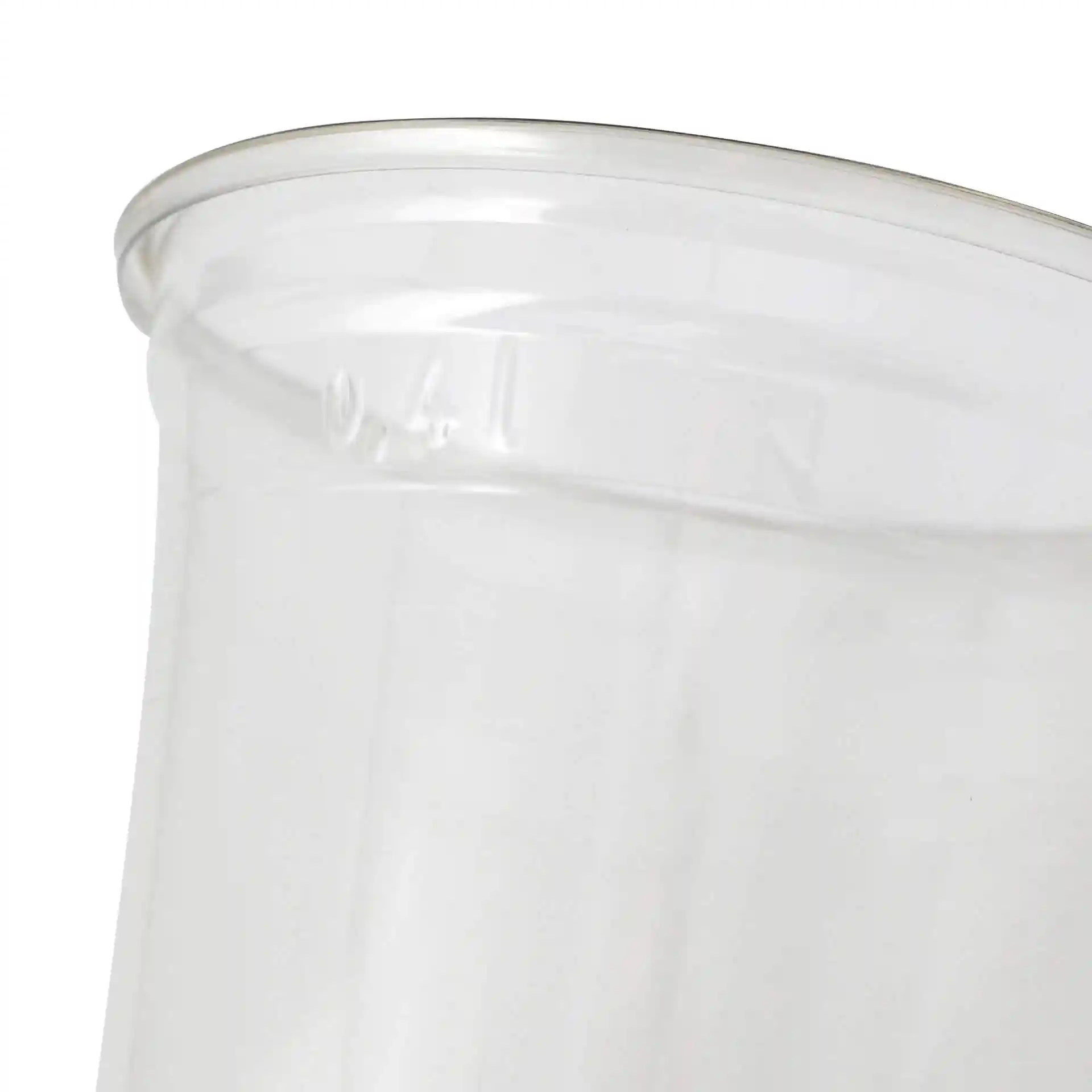 Gobelet rPET transparent de 16 oz avec un diamètre de 95 mm et une hauteur de 127 mm, montrant le bord et la partie supérieure.