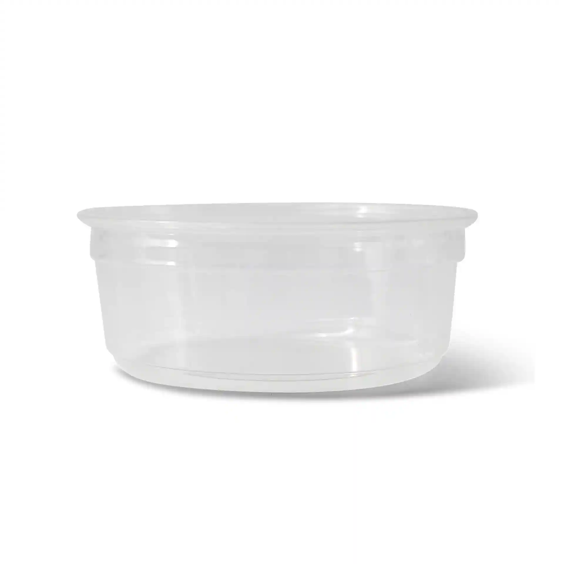 Conteneur rond transparent de 117 mm de diamètre et 43 mm de hauteur, d'une capacité de 250 ml.