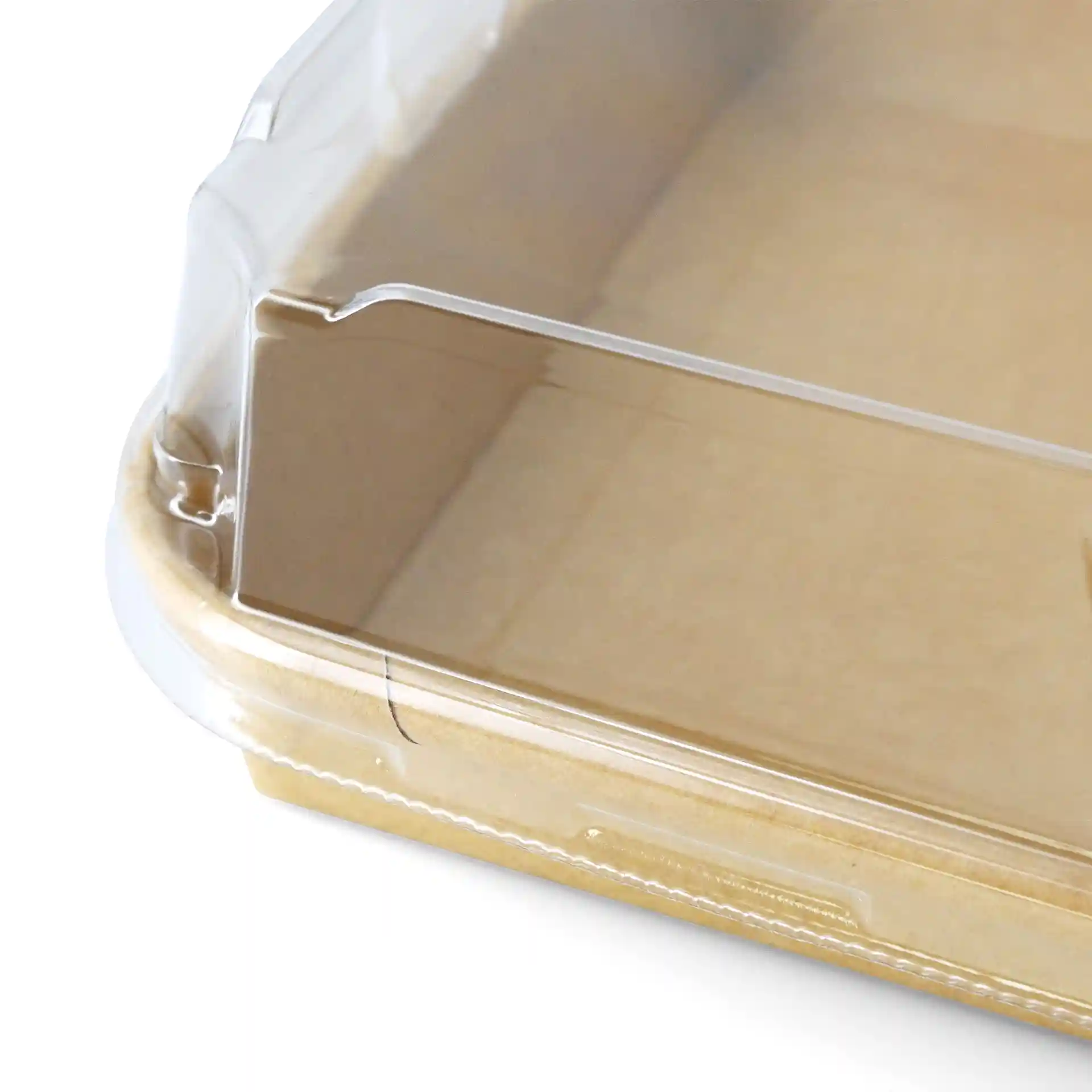 Couvercle en PET transparent pour boîte à sushi, mesurant 18,5 x 13 cm, avec une hauteur de 3,5 cm.