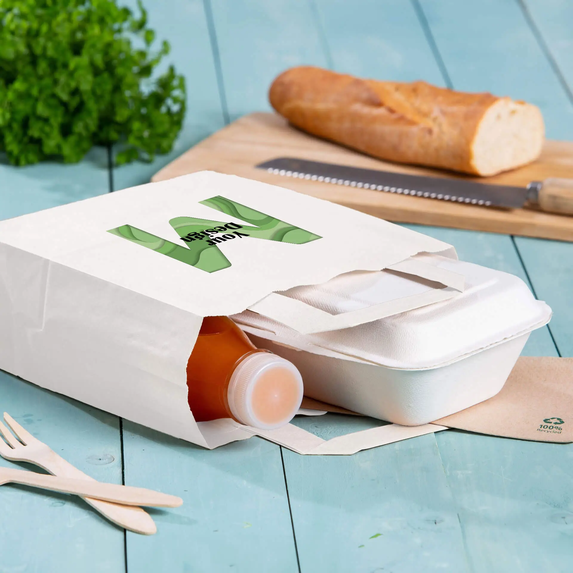 Sacs en papier personnalisés, blancs, M - 22 x 10 x 28 cm