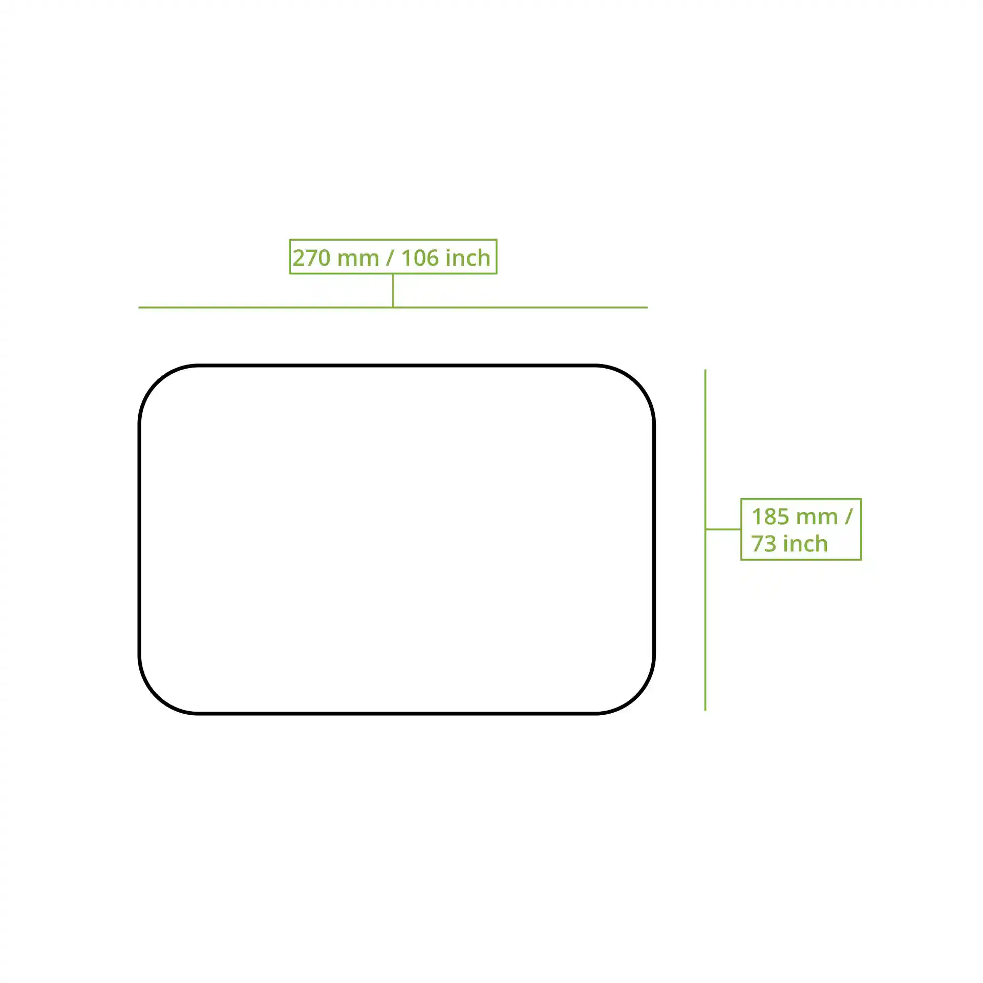 Dessin schématique d'une plaque rectangulaire avec des dimensions étiquetées de 270 mm et 185 mm.