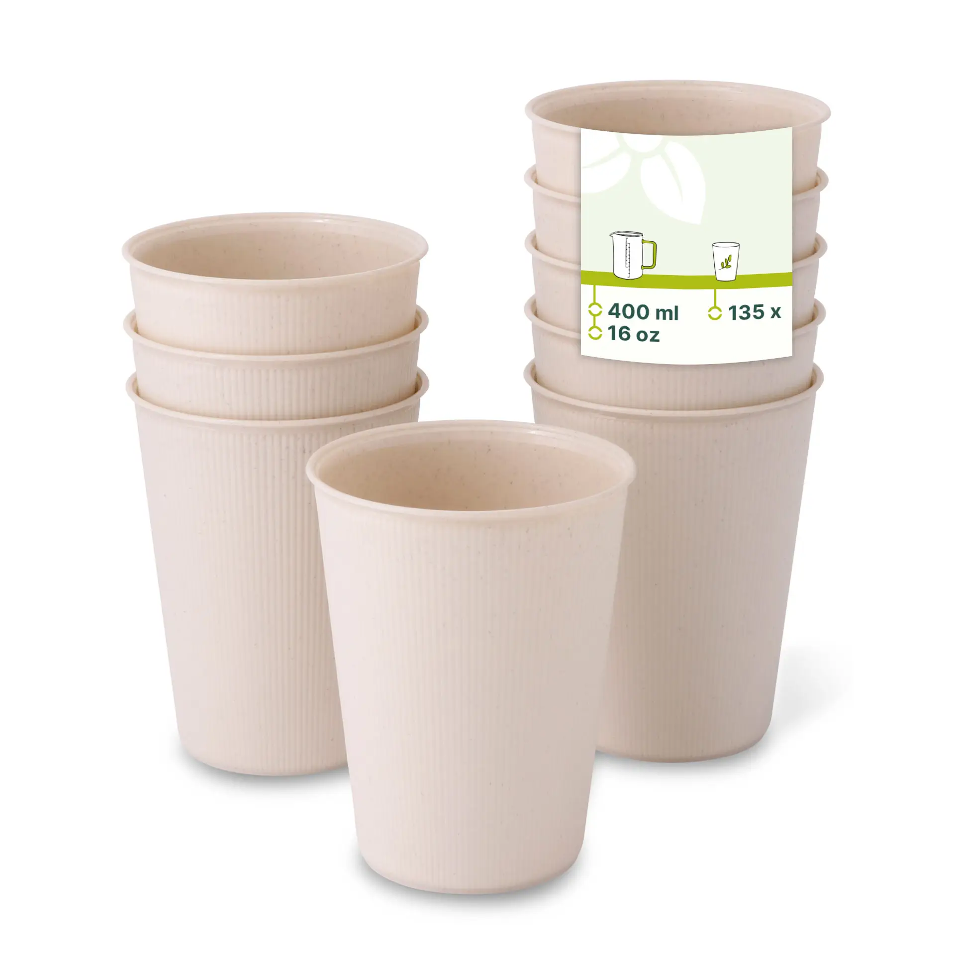 Gobelet réutilisable (cannelé) 40 cl, Ø 90 mm, blanc crème