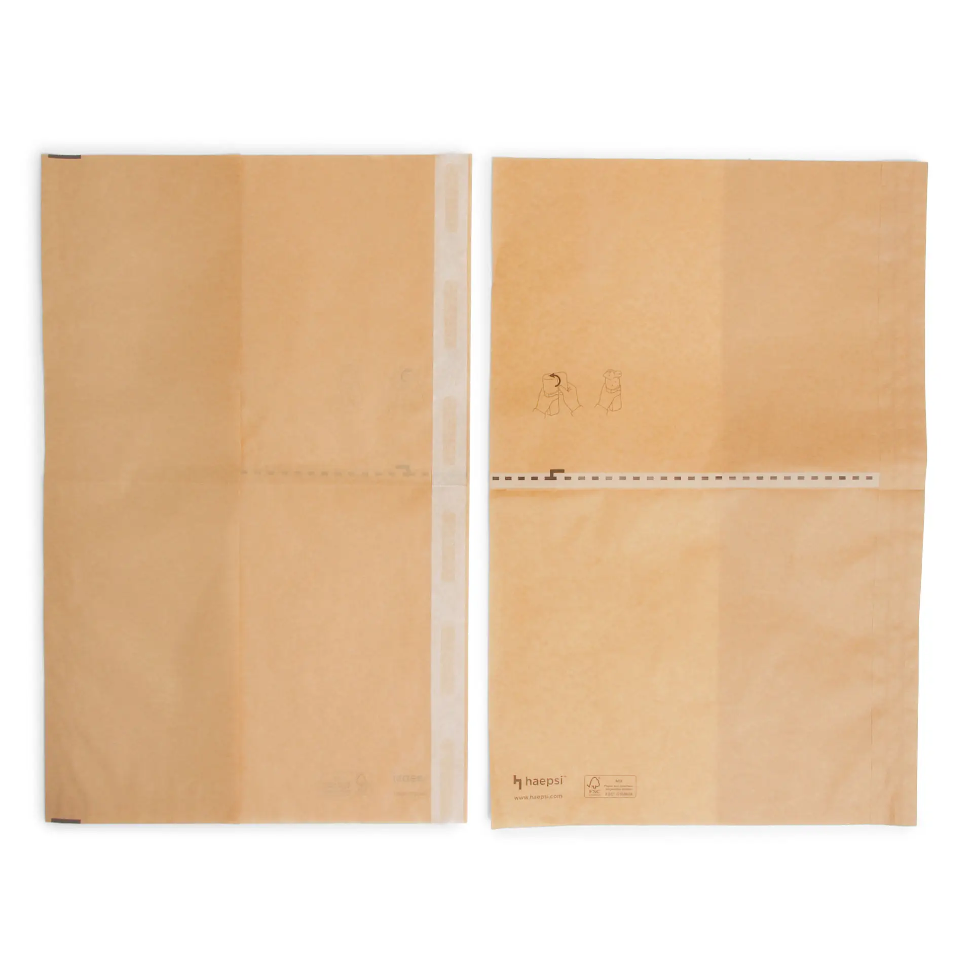 Emballage personnalisable imprimé avec fermeture adhésive pratique, papier durable et résistant à l'huile, montrant un design et un logo simples.