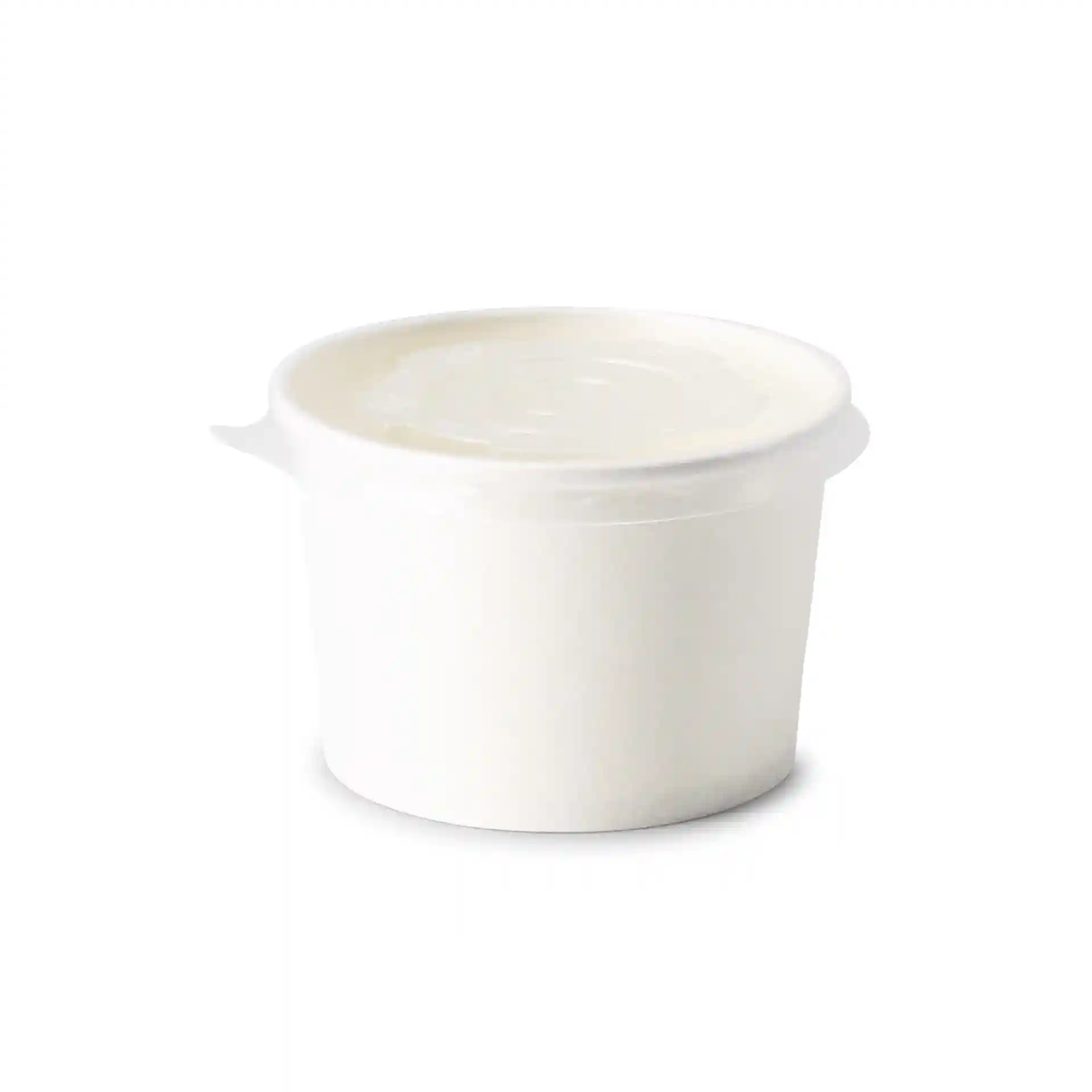 Gobelet transparent rond avec couvercle plat, diamètre de 90 mm, en matériau PP.