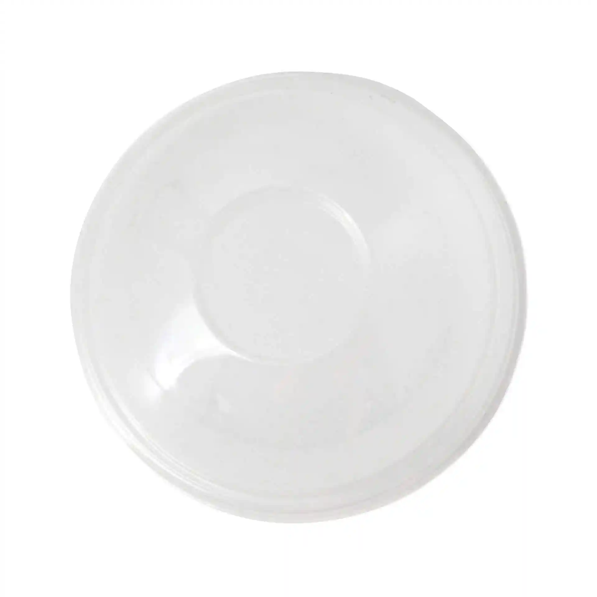 Couvercle en PLA transparent avec un diamètre de 95 mm et une hauteur de 40 mm, vu de dessus.