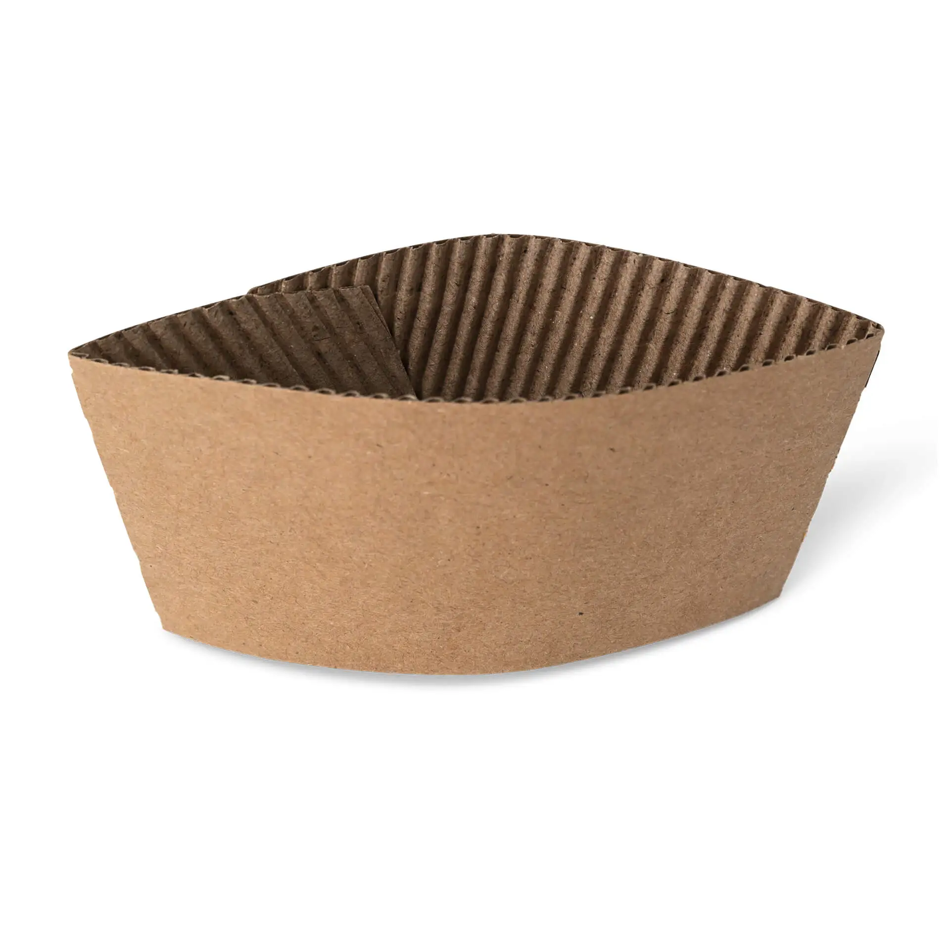 Manchon en carton brun pour gobelets en papier de 150/200/250 ml, avec un intérieur nervuré et un design effilé.