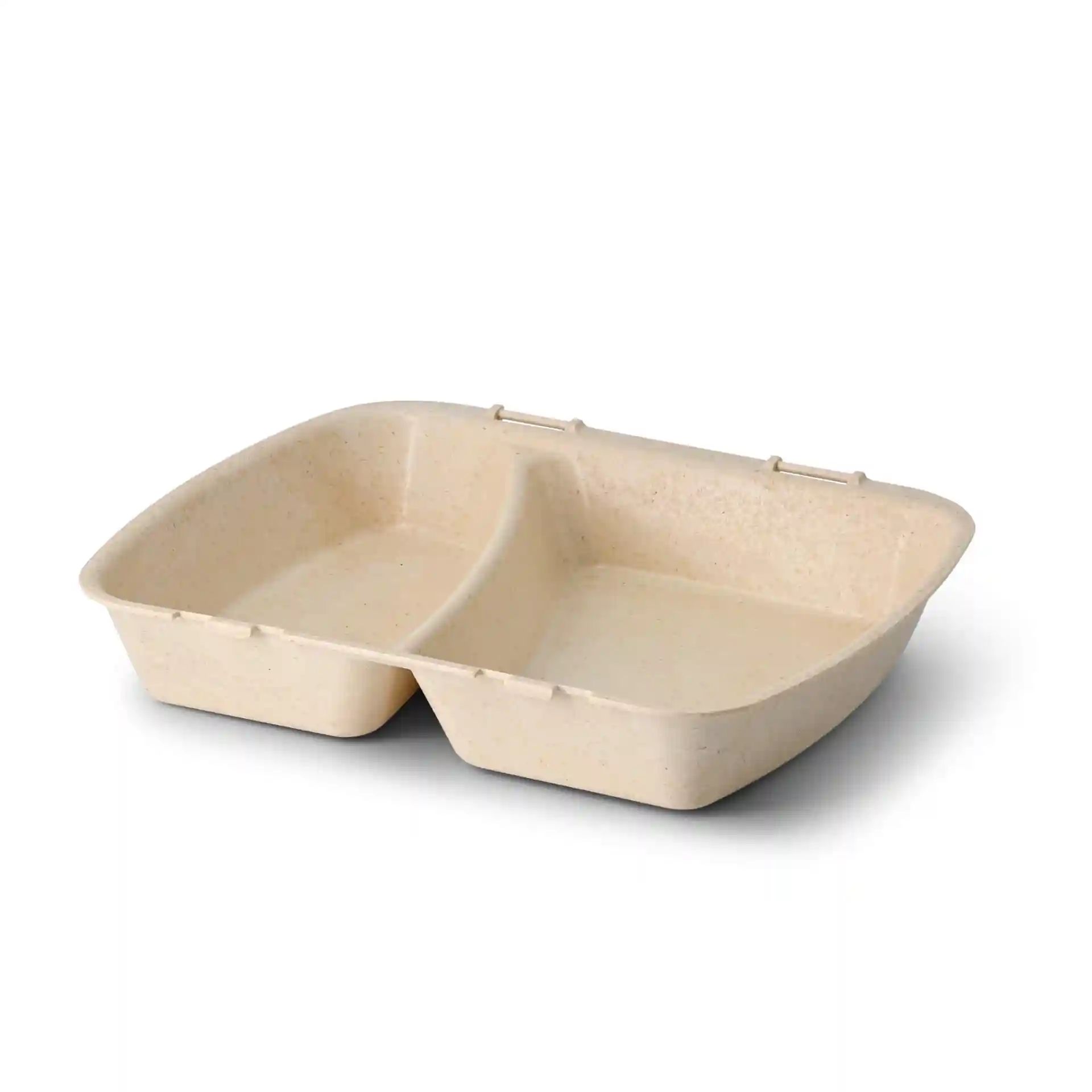 Conteneur de repas réutilisable avec deux compartiments, couleur blanc crème, dimensions 24,5 x 20 x 4,5 cm.