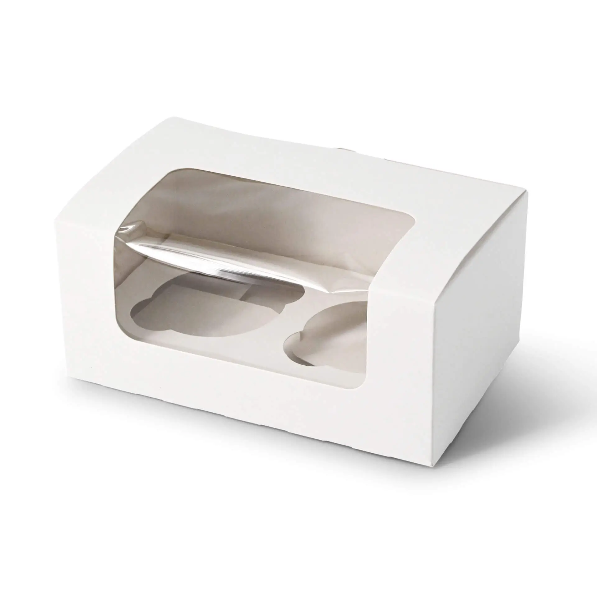 Boîte à cupcakes blanche en 2 pièces avec fenêtre en cellulose, adaptée aux muffins, cupcakes ou petits gâteaux.